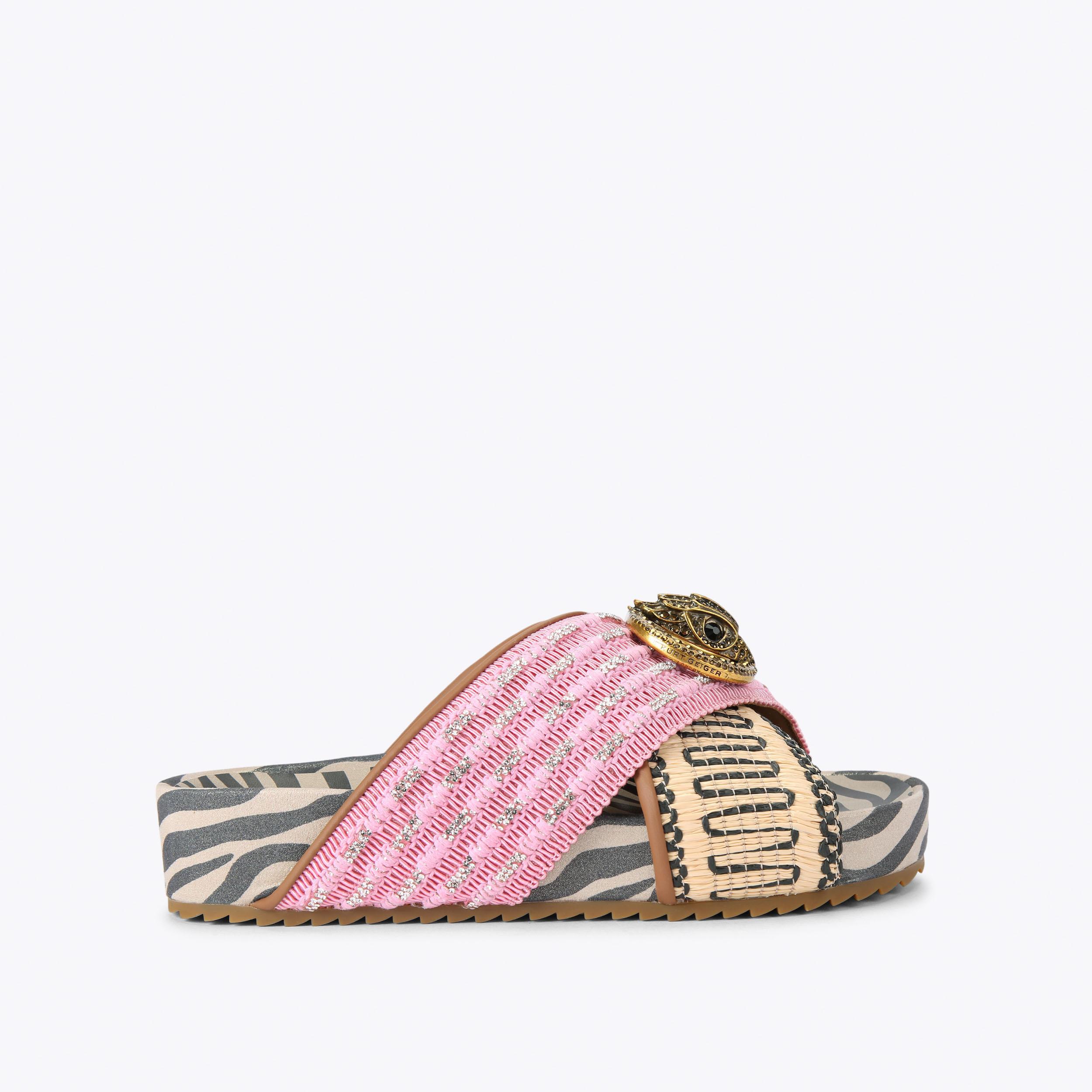 CHELSEA CROSS STRAP Fuchsia Pink Woven Slip On Chunky Sandal by