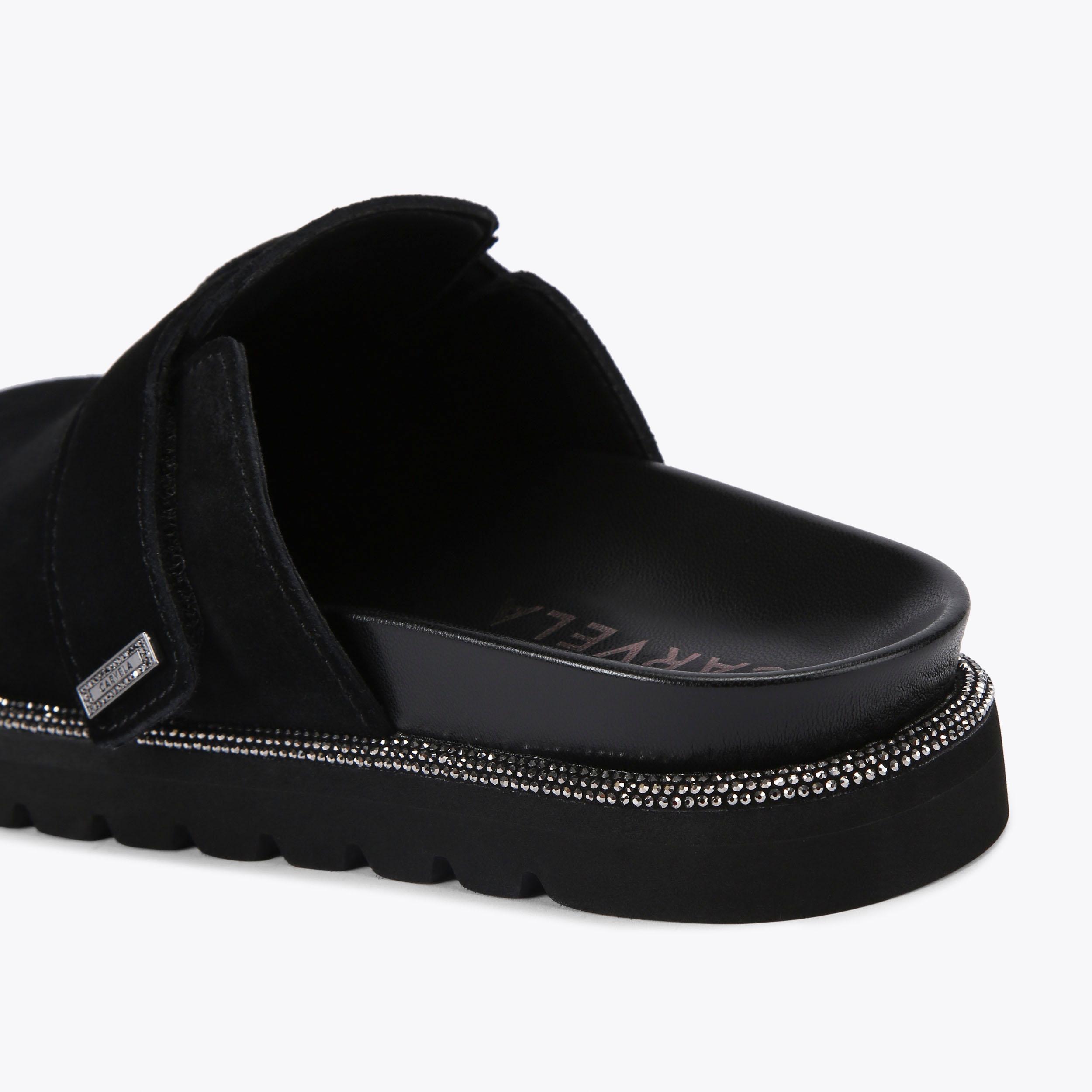 DAZZLE MULE Black Suede Slip On Mule Shoes by CARVELA