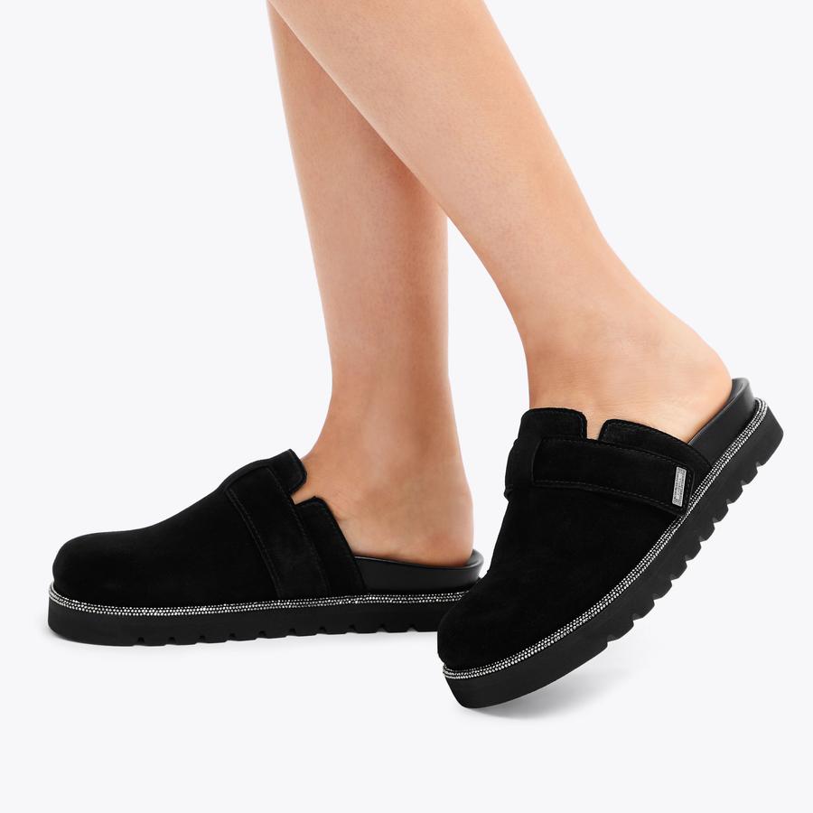 DAZZLE MULE Black Suede Slip On Mule Shoes by CARVELA