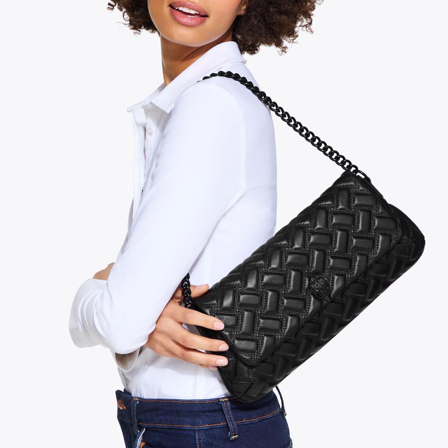 LEATHER LONG KENSINGTON D Black Drench Shoulder Purse by KURT GEIGER LONDON