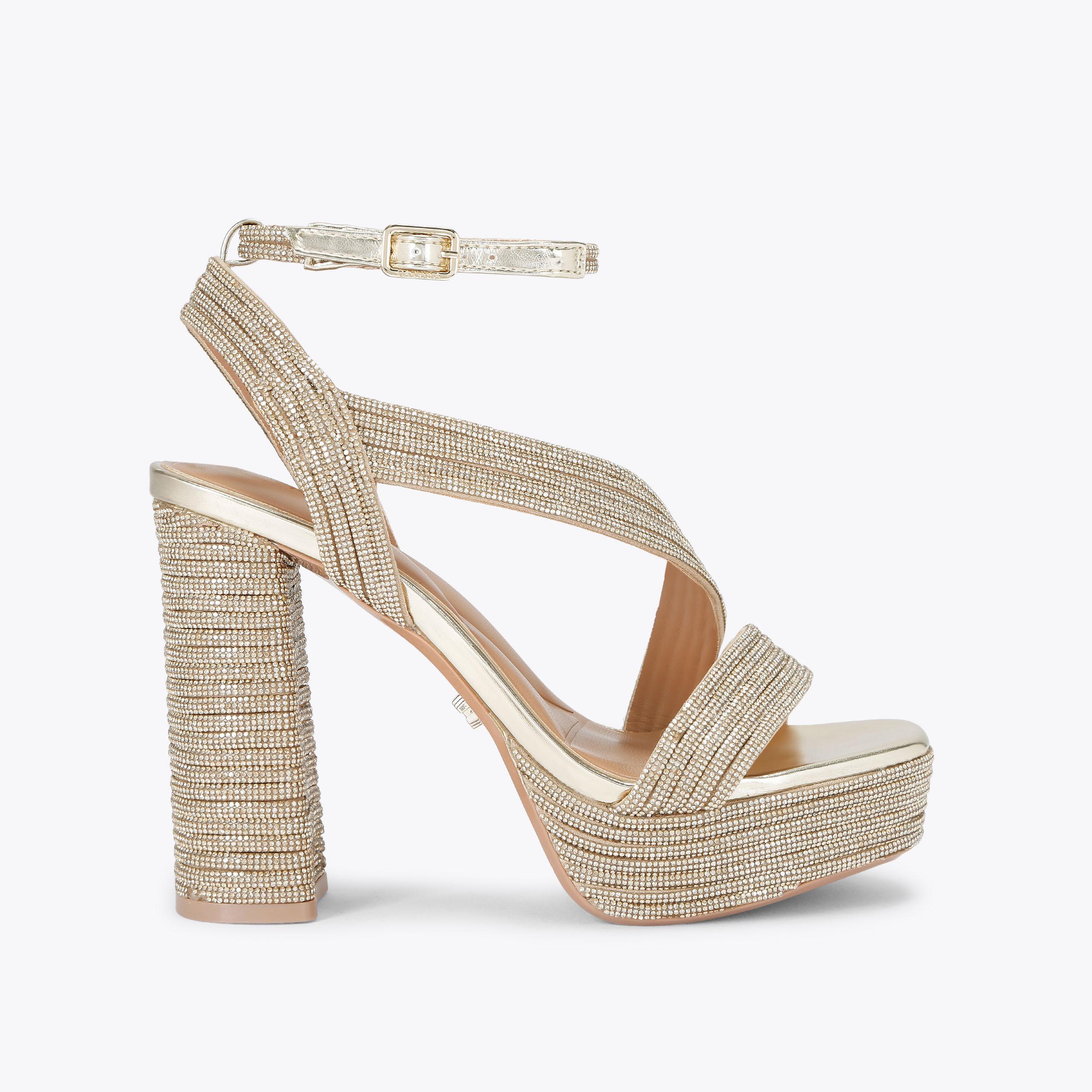 GALA PLATFORM JEWEL Gold Crystal Platform Heel by CARVELA