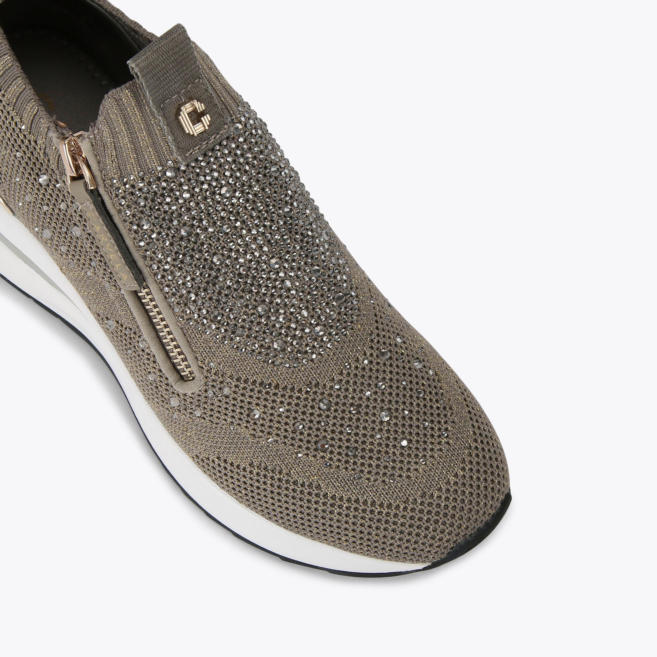 HIGH RISE ZIP KNIT Bronze Heeled Sneaker by CARVELA