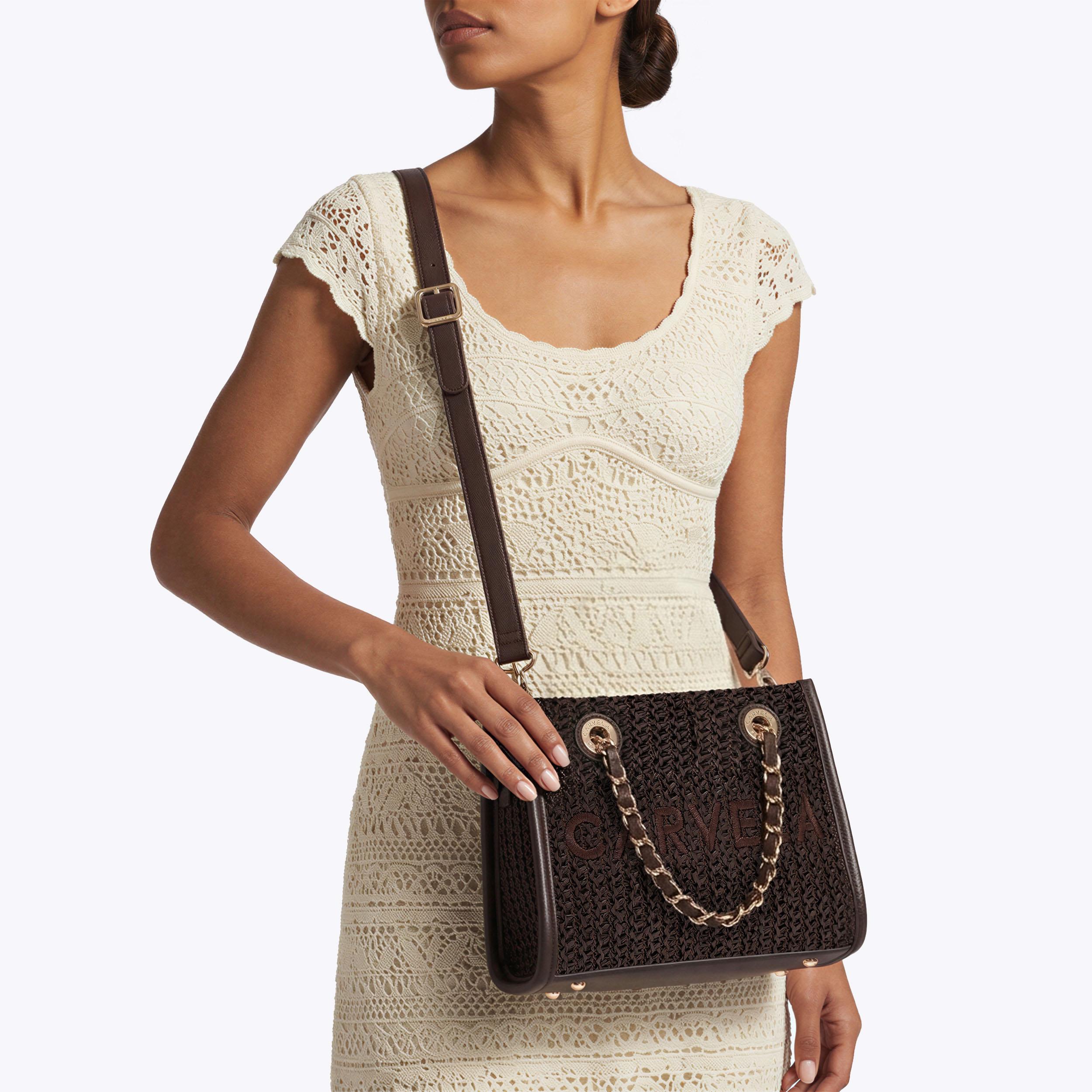SORRENTO MIRCO RAFFIA Dark Brown Raffia Tote Bag by Carvela
