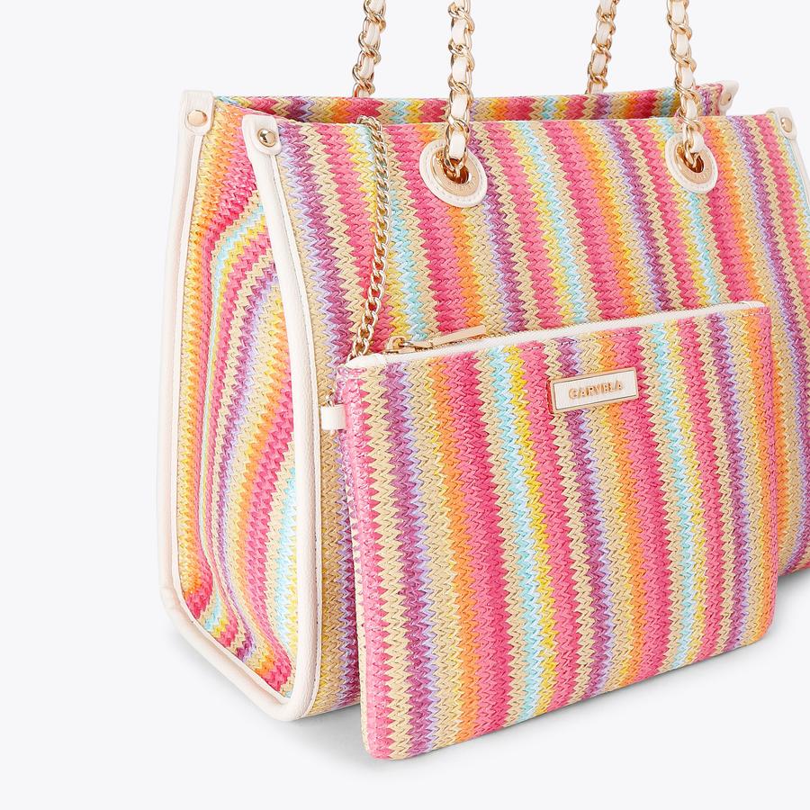 LEILA RAFFIA TOTE Rainbow Stripe Tote Bag by CARVELA