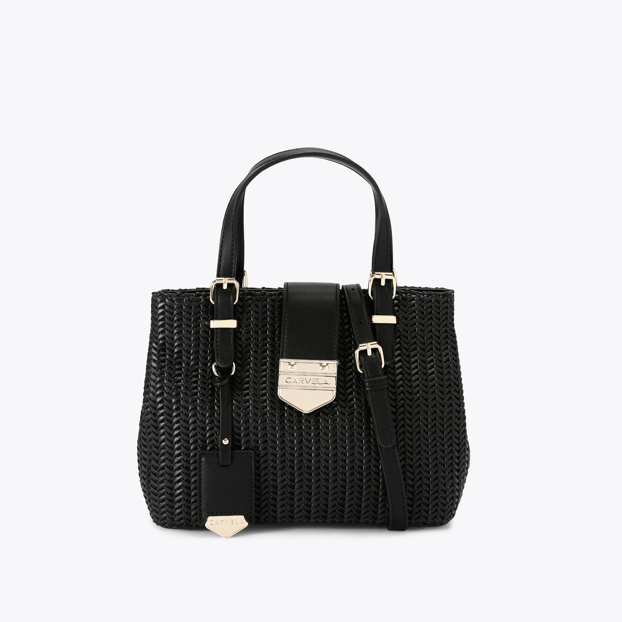 MARIA MINI WEAVE Black Woven Mini Tote Bag by CARVELA