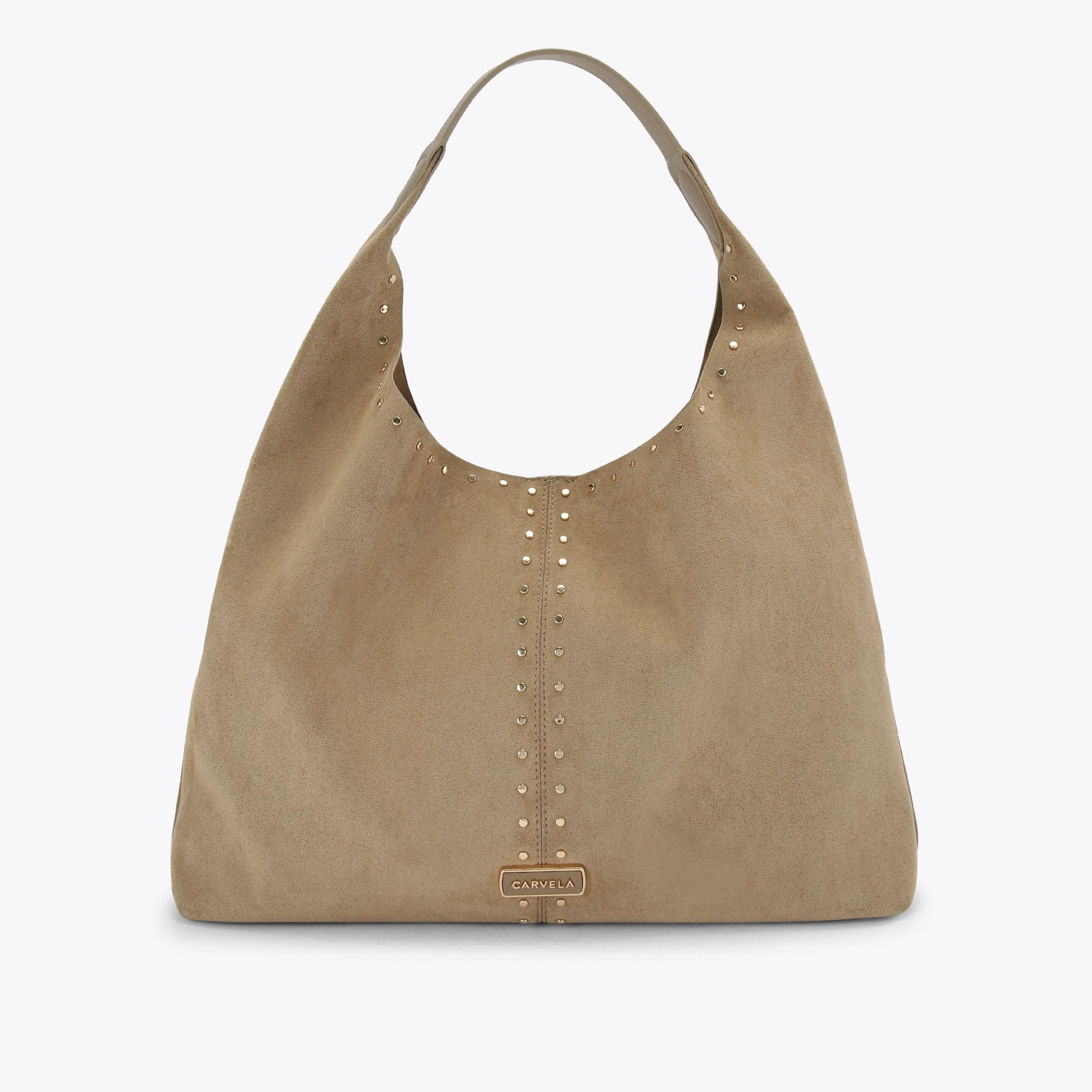CINZIA STUDDED SHOULDER Camel Microsuede Shoulder Bag by CARVELA
