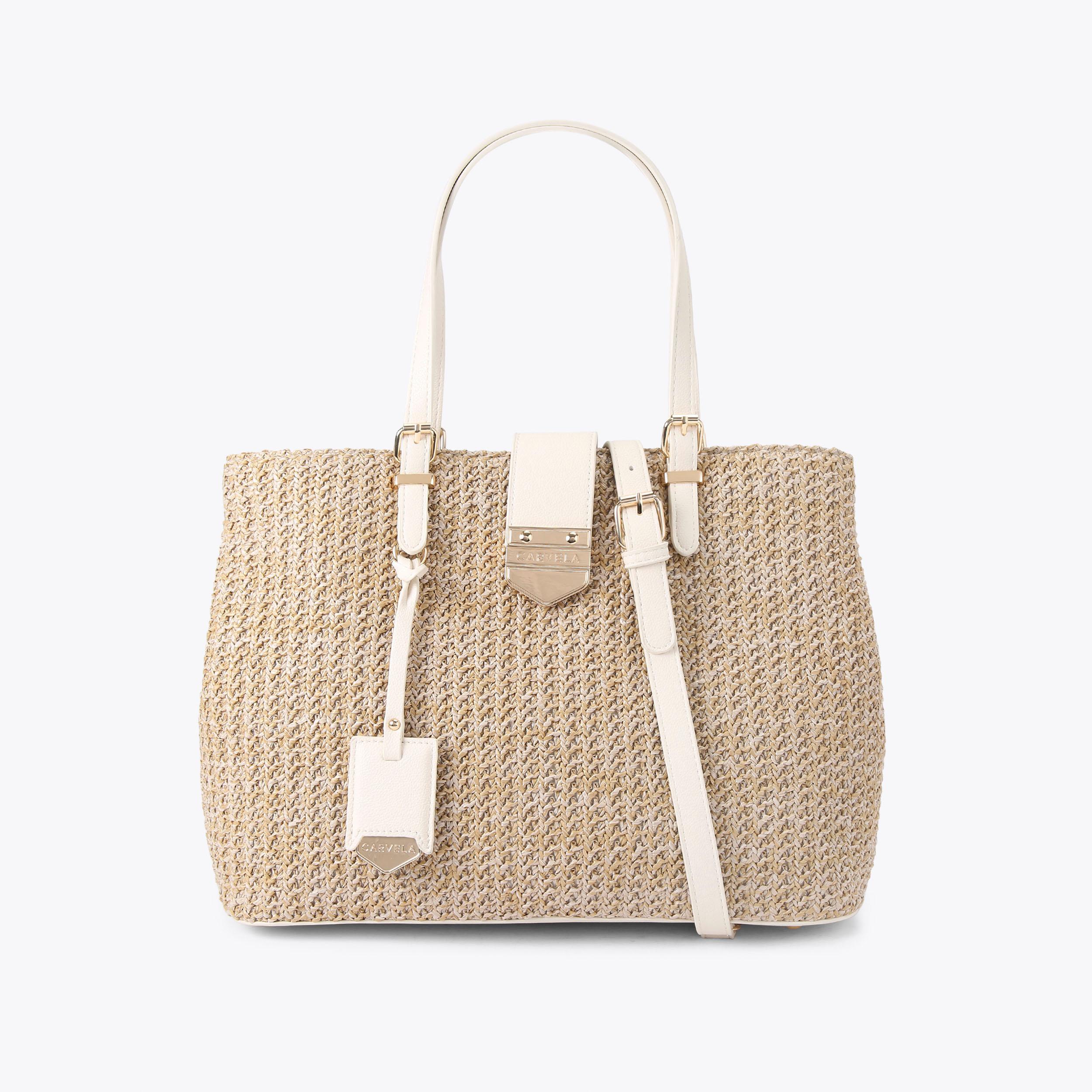 バッグ mariya MARIA MIDI TOTE Natural Woven Raffia Tote Bag by CARVELA