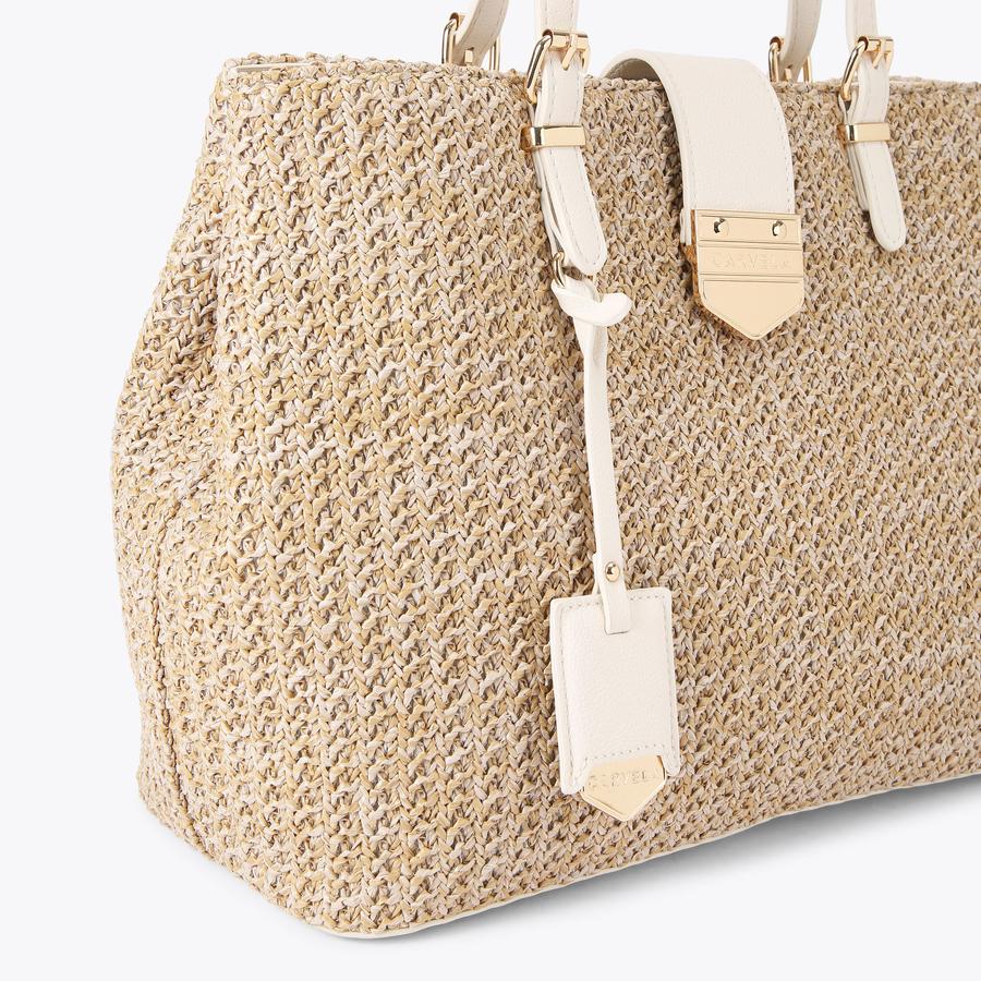 MARIA MIDI TOTE Natural Woven Raffia Tote Bag by CARVELA