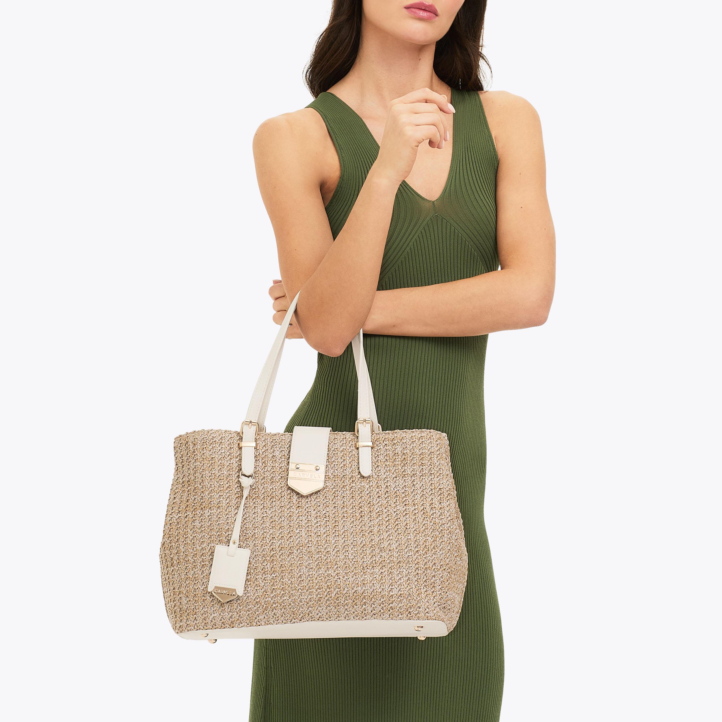 バッグ mariya MARIA MIDI TOTE Natural Woven Raffia Tote Bag by CARVELA