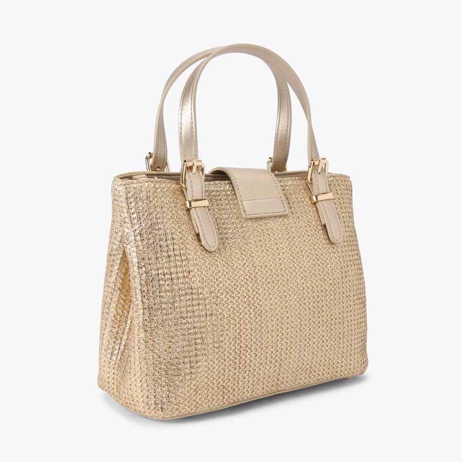 MARIA MINI TOTE Metallic Gold Woven Tote Bag by CARVELA