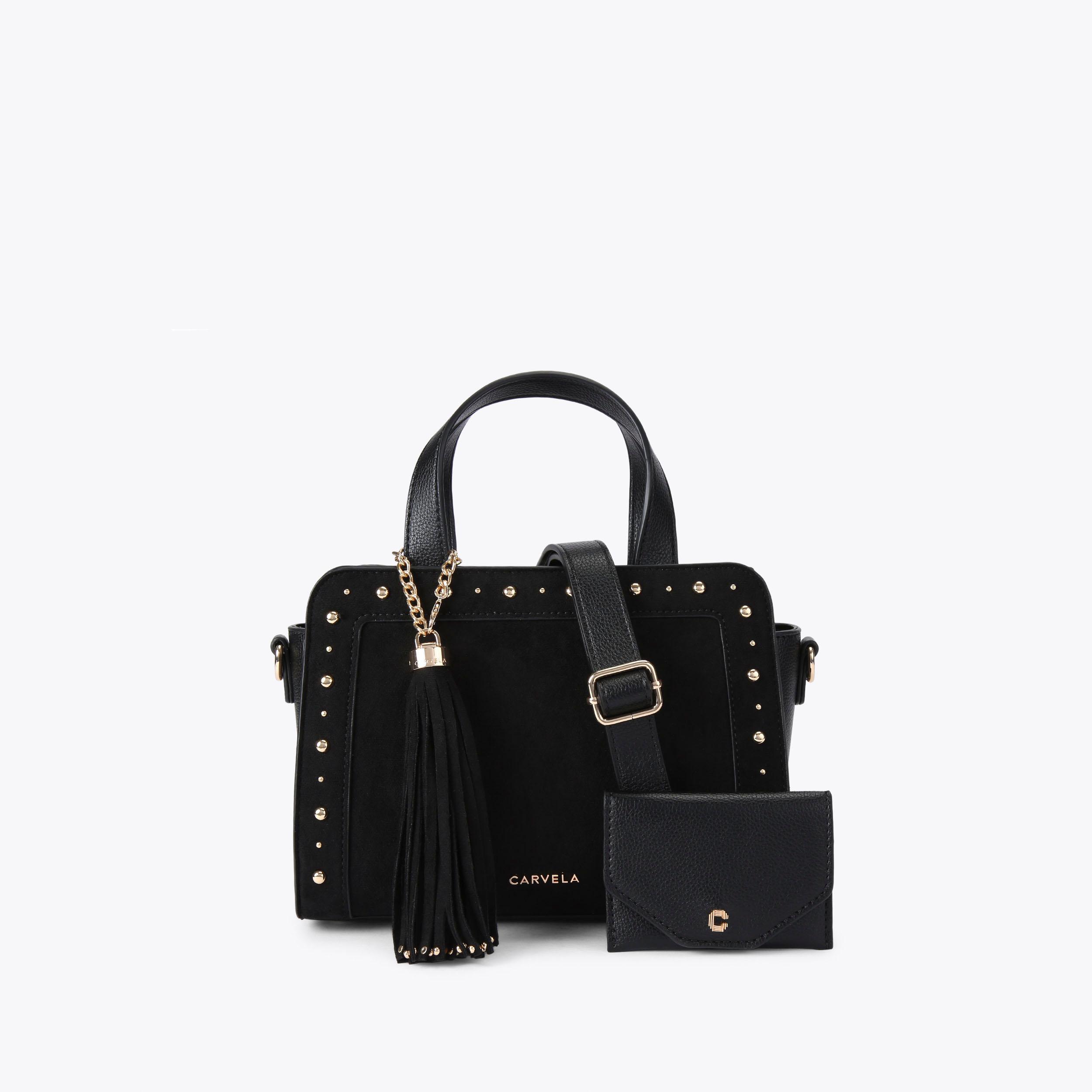 CINZIA MINI TOTE Black Suede Mini Tote Bag by CARVELA