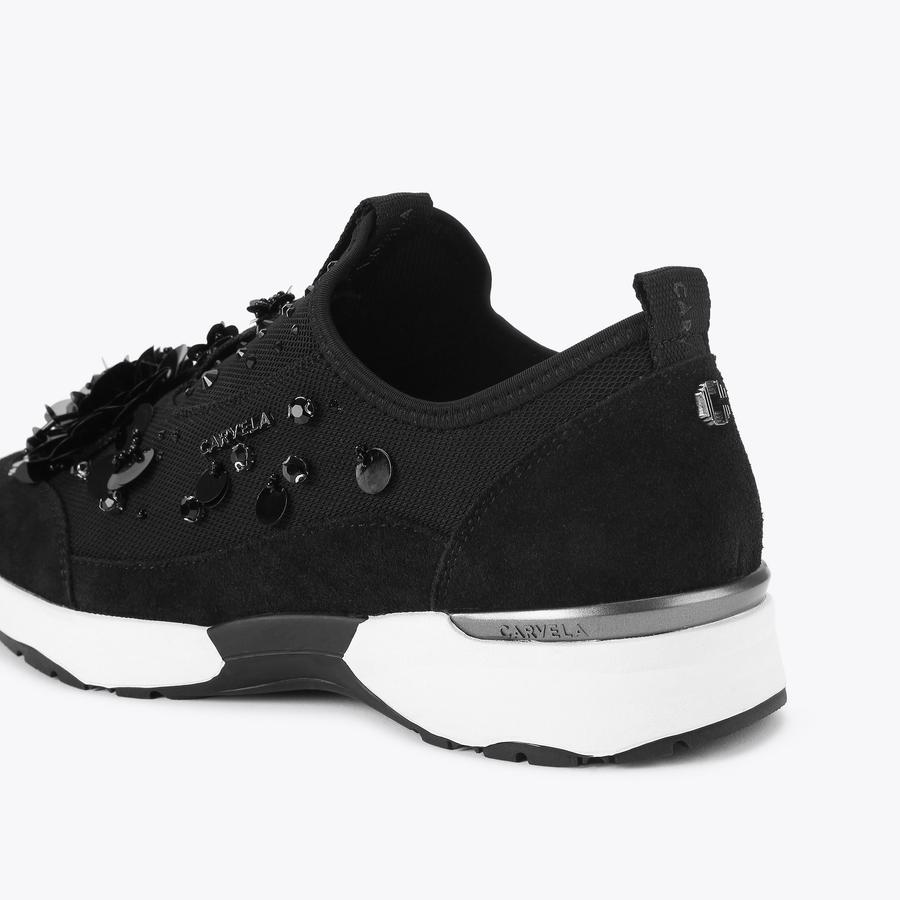 TEMPO FLOWER Black Mesh Fabric Slip On Trainer by CARVELA