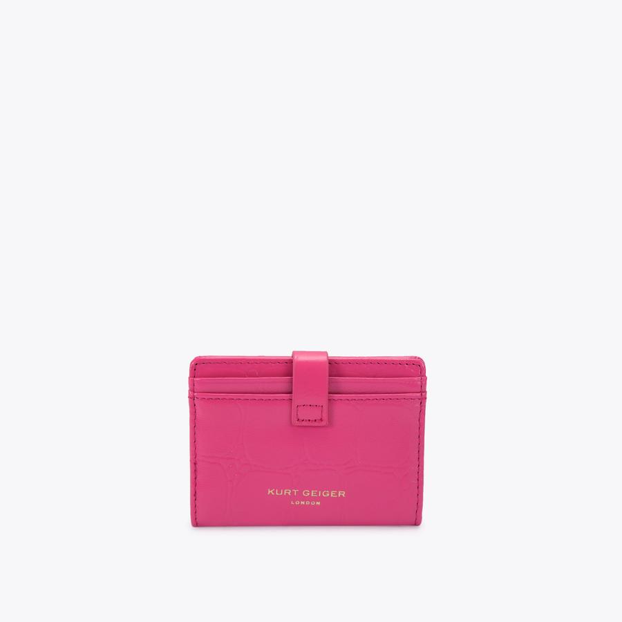 MULTI CARD KENSINGTON Bright Pink Croc Embossed Leather Card