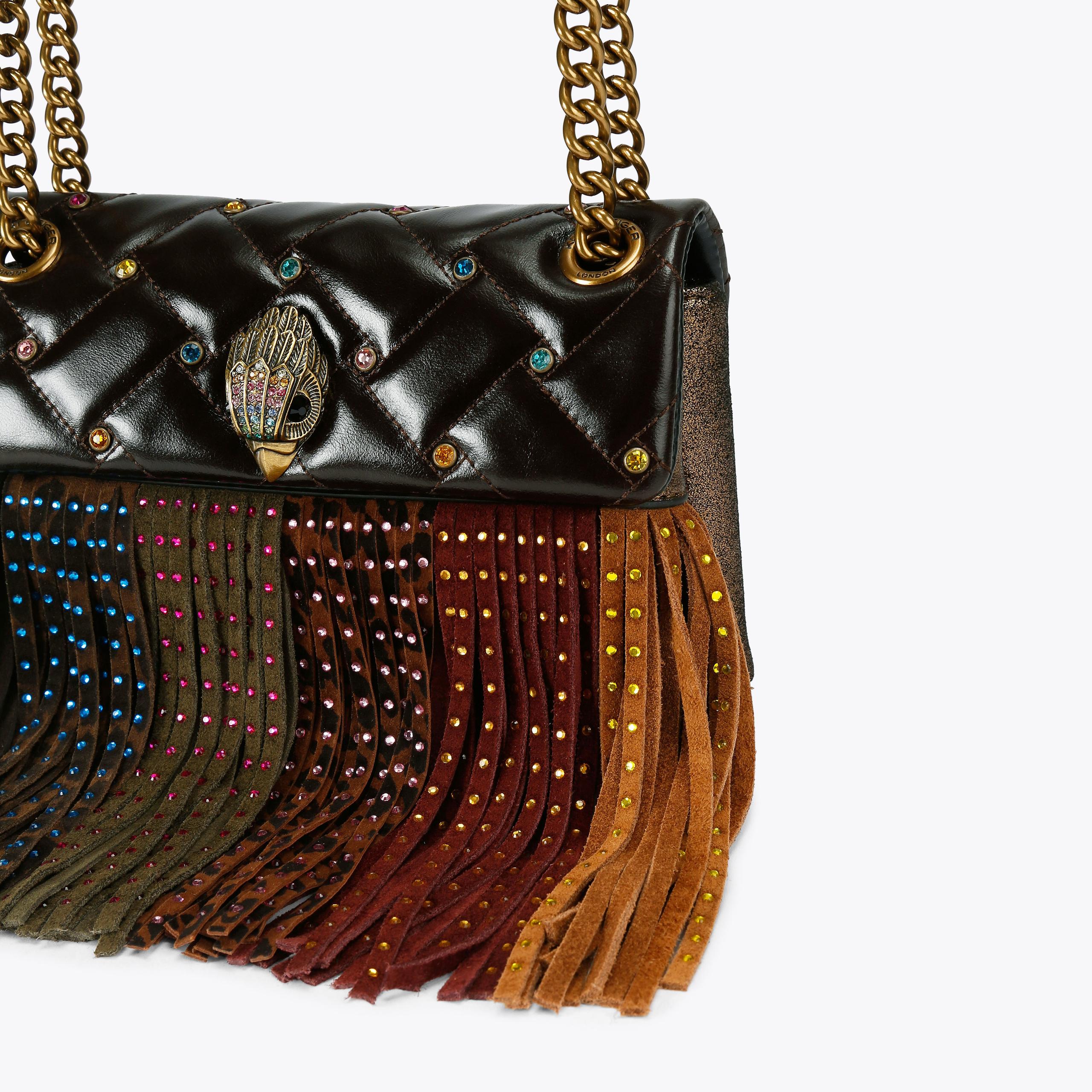 MINI KENSINGTON FRINGE Deep Brown Fringe Cross Body Bag by KURT 