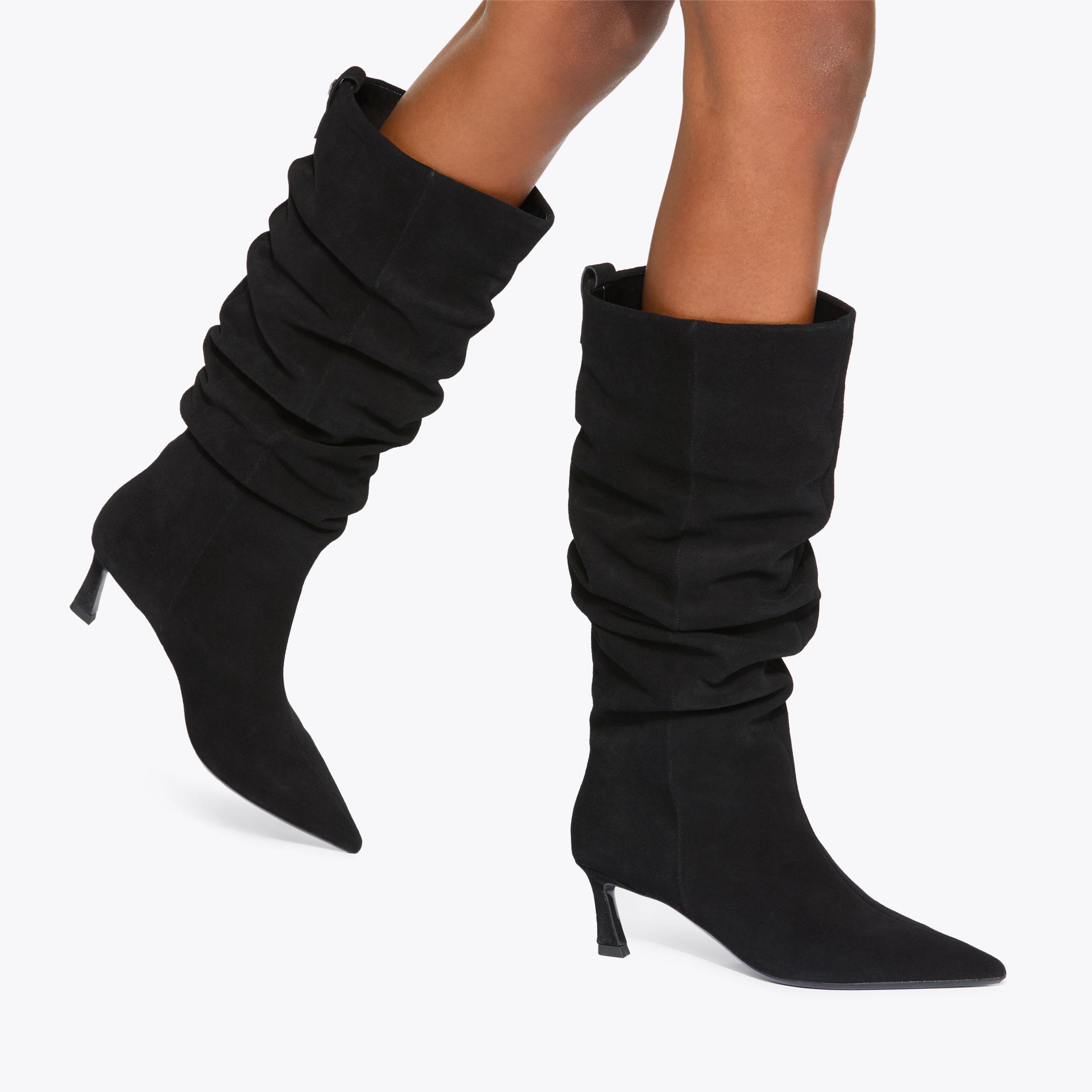 STARK ROUCHE Black Suede Ruched Boot by KG KURT GEIGER