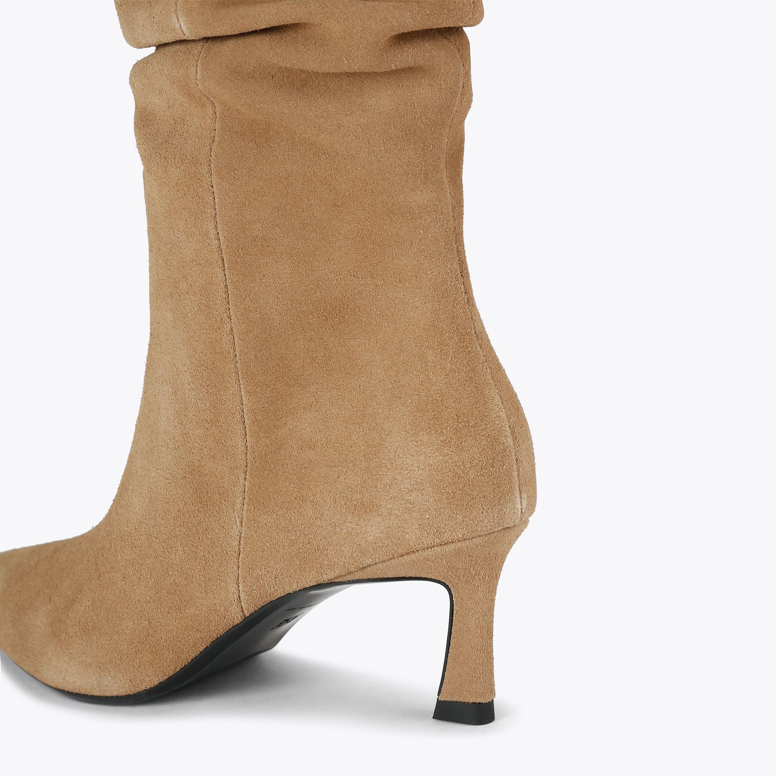 STARK ROUCHE Camel Suede Ruched Boot by KG KURT GEIGER