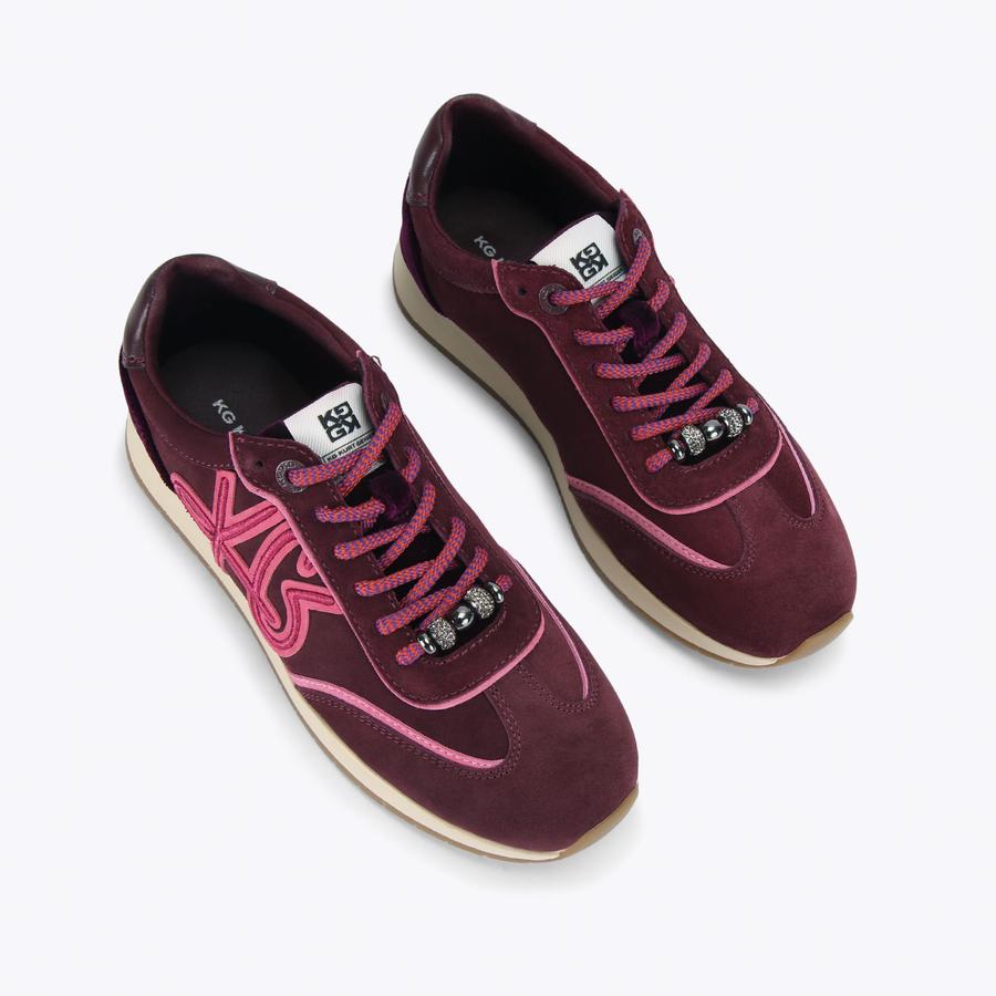 LALA Dark Pink Suede Lace Up Sneaker by KG KURT GEIGER