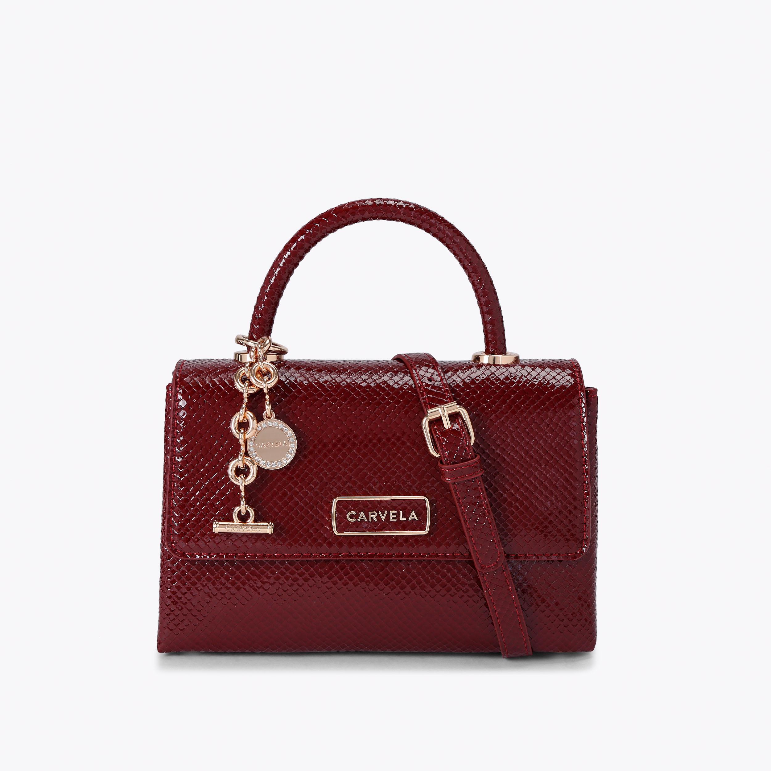 ALTO TOP HANDLE Dark Red Lizard Embossed Top Handle Bag by CARVELA