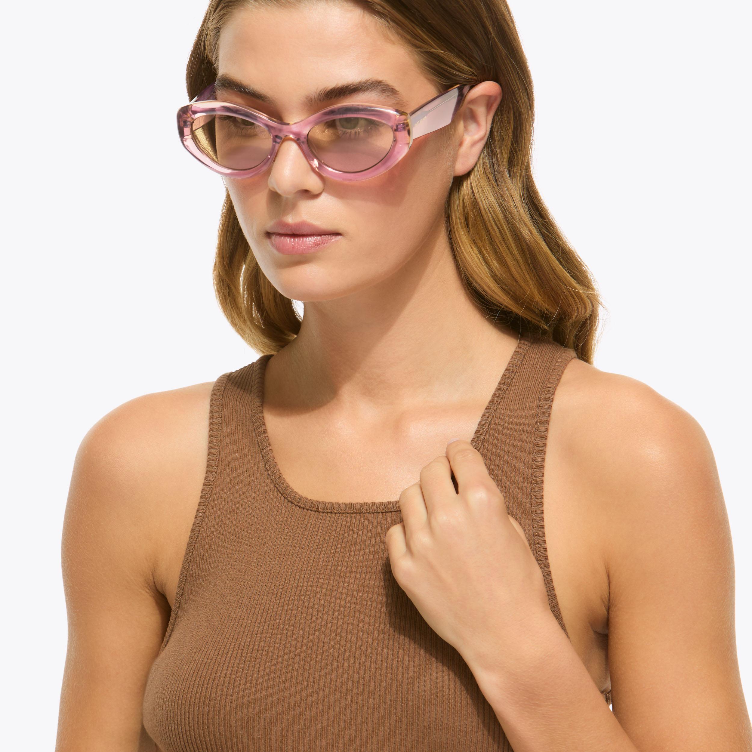 Kurt Geiger KGL1008 Cat-Eye Sunglasses in a blush/nude pink colorway. KENSINGTON SM CAT-EYE Pale Pink Cat Eye Sunglasses by Kurt  main image 3
