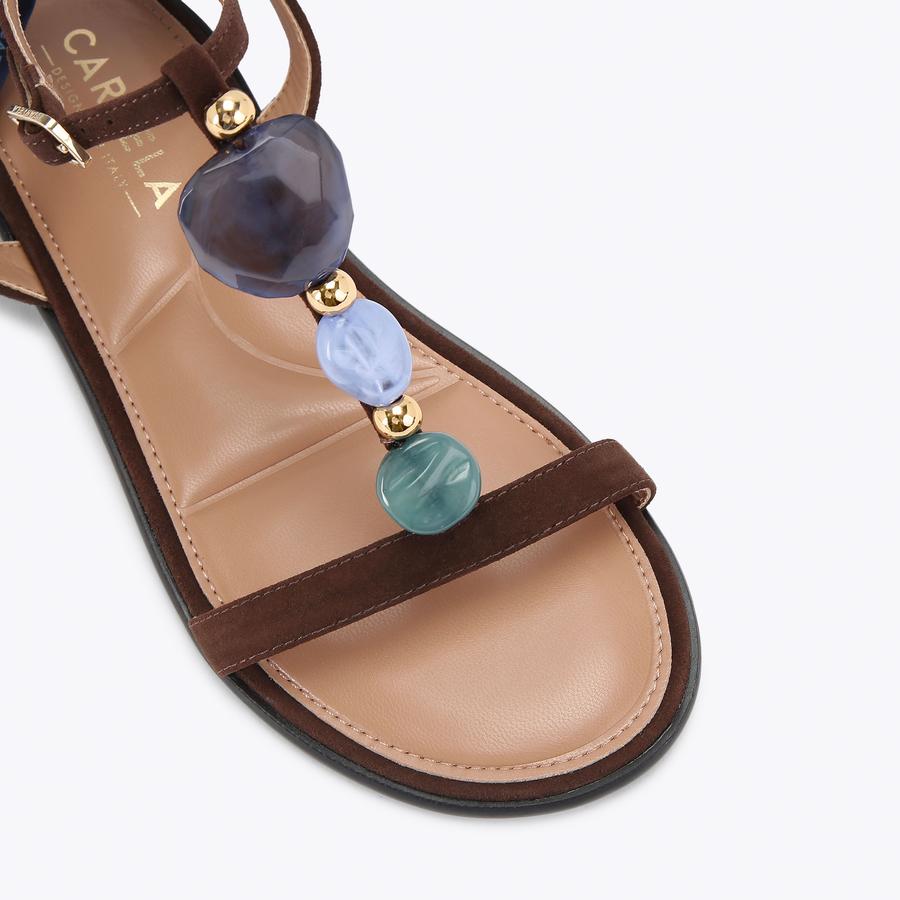 SORRENTO GEM FLAT SANDAL Chic Brown Stone Sandal by Carvela