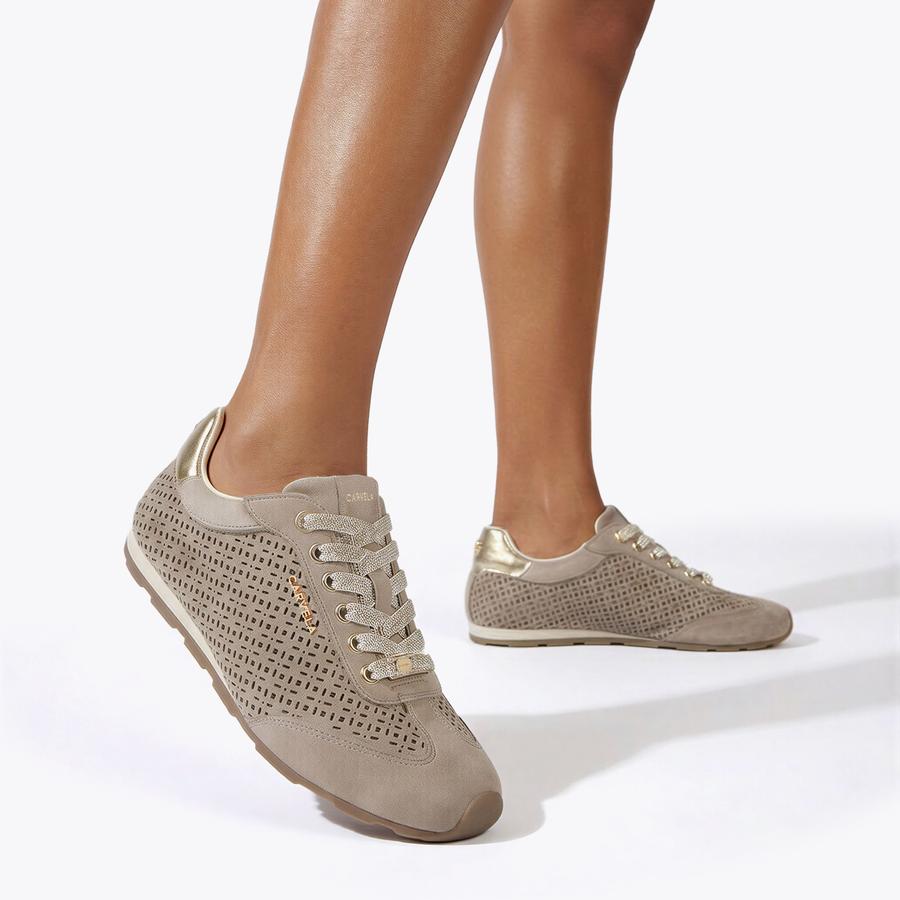 TIVOLI LASER SNEAKER Taupe Lace Up Crystal Sneaker by Carvela