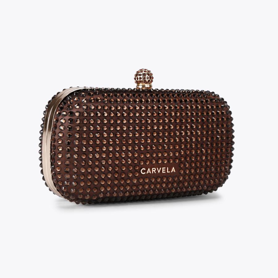 CECILIA HARD CLUTCH Brown Satin Cecilia Hard Clutch Bag by Carvela