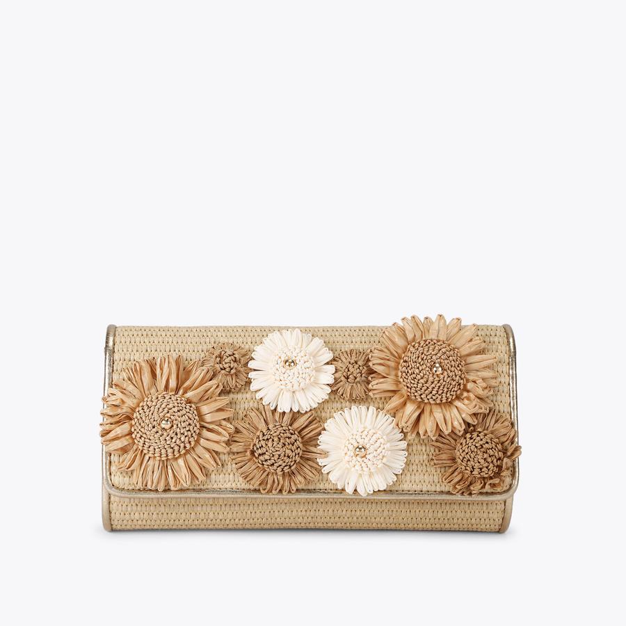 SORRENTO FLOWER CLUTCH Beige Raffia Clutch Bag by Carvela