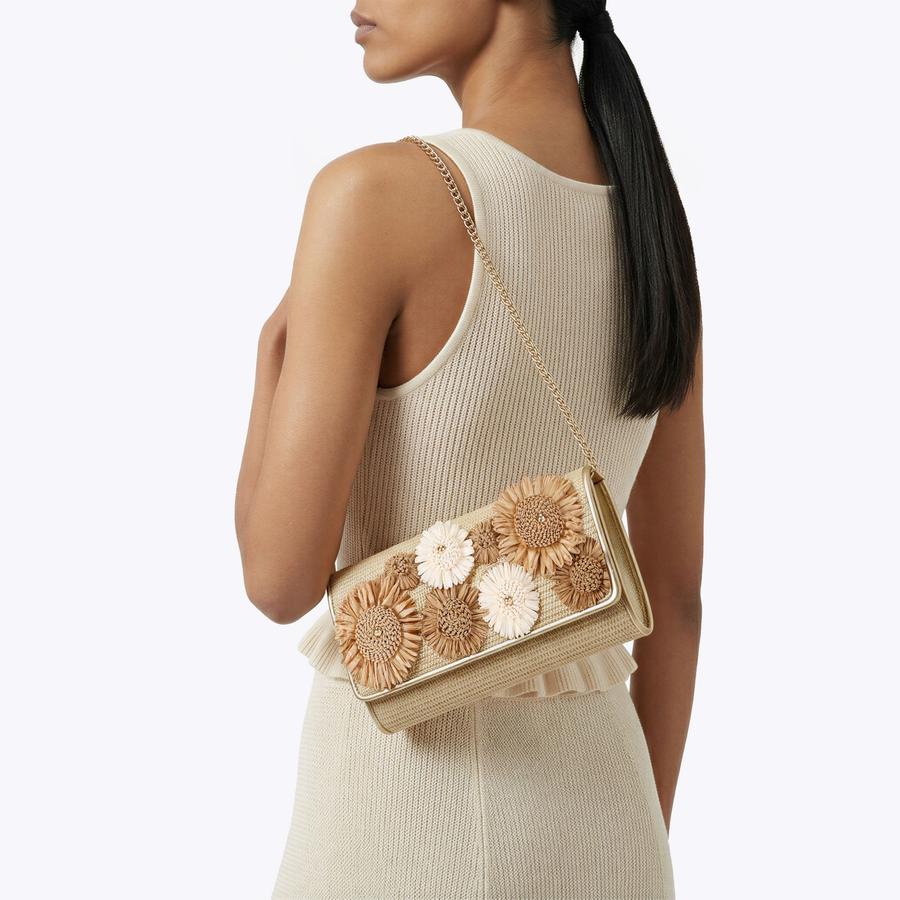 SORRENTO FLOWER CLUTCH Beige Raffia Clutch Bag by Carvela