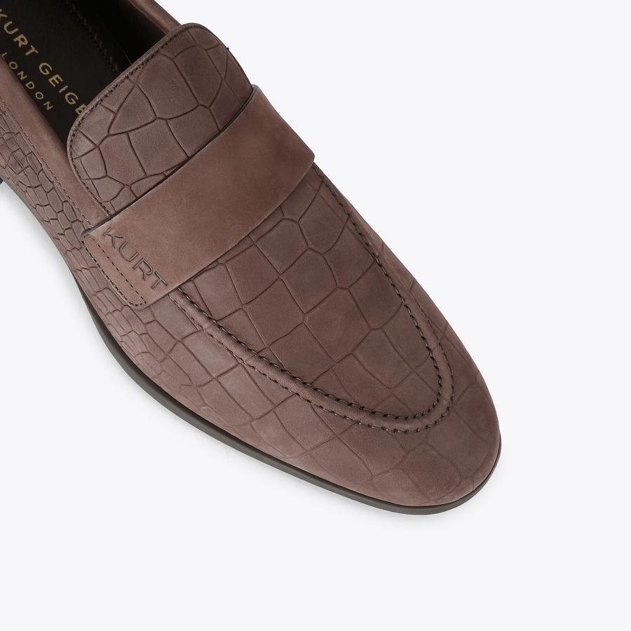 ALDGATE FLEX Dark Brown Croc Suede Leather Shoe by Kurt Geiger London
