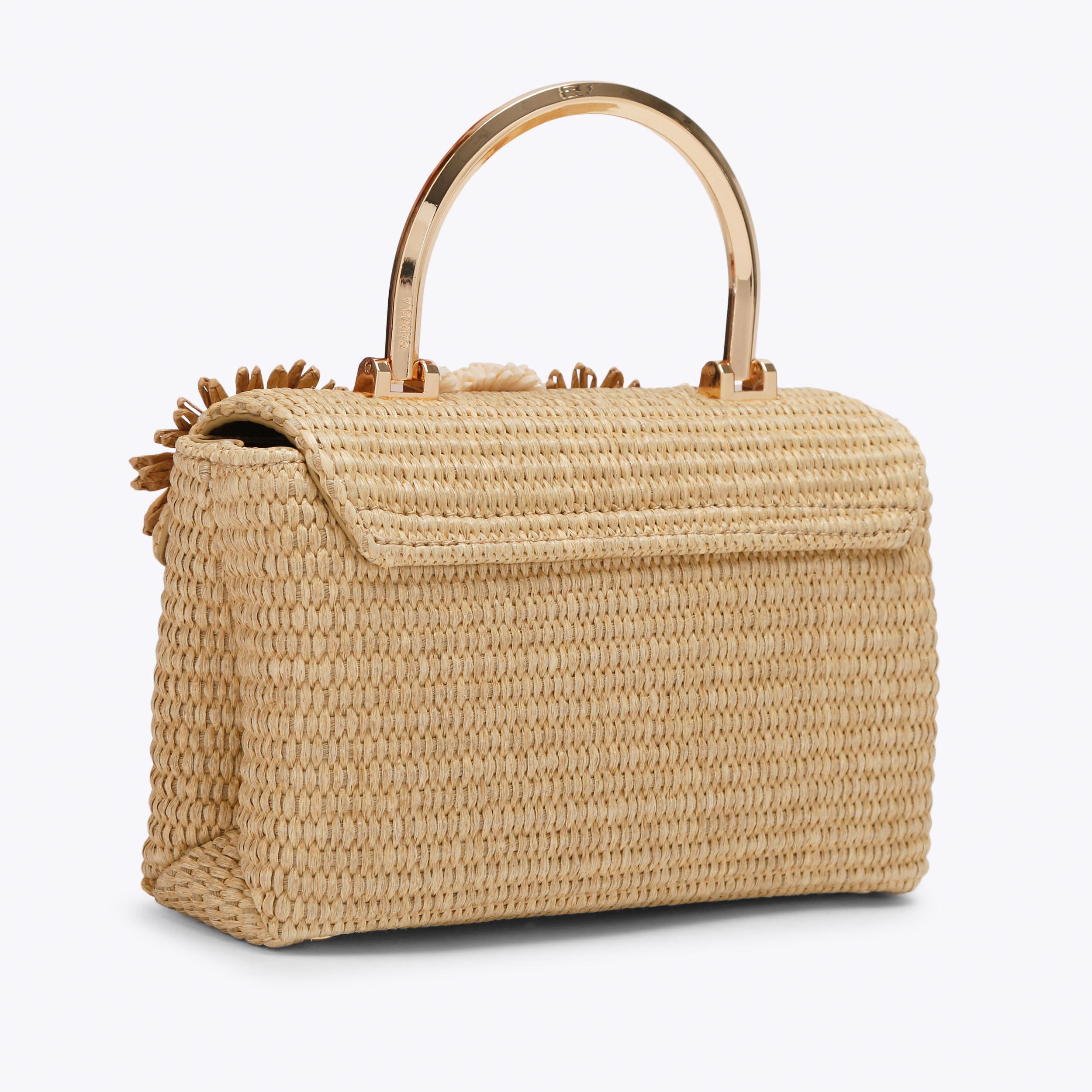 AMARA TOP HANDLE Beige Raffia Gold Top Handle Bag by Carvela