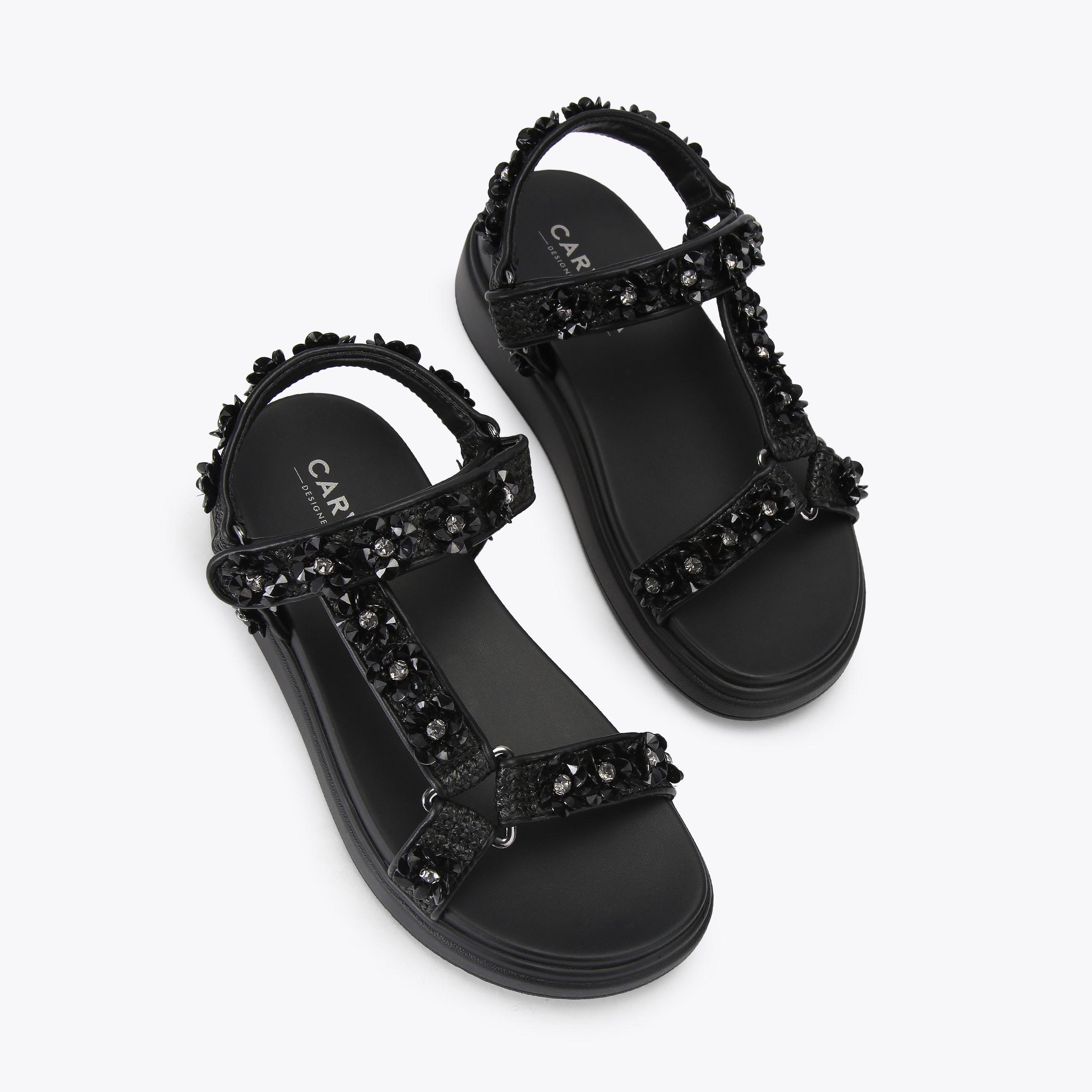 carla カーラ　ビラク　チューブトップス　黒 NOVARA FLATFORM SANDAL Black Crystal Sandal by Carvela