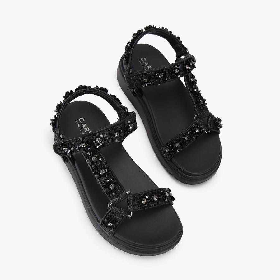 NOVARA FLATFORM SANDAL Black Crystal Sandal by Carvela