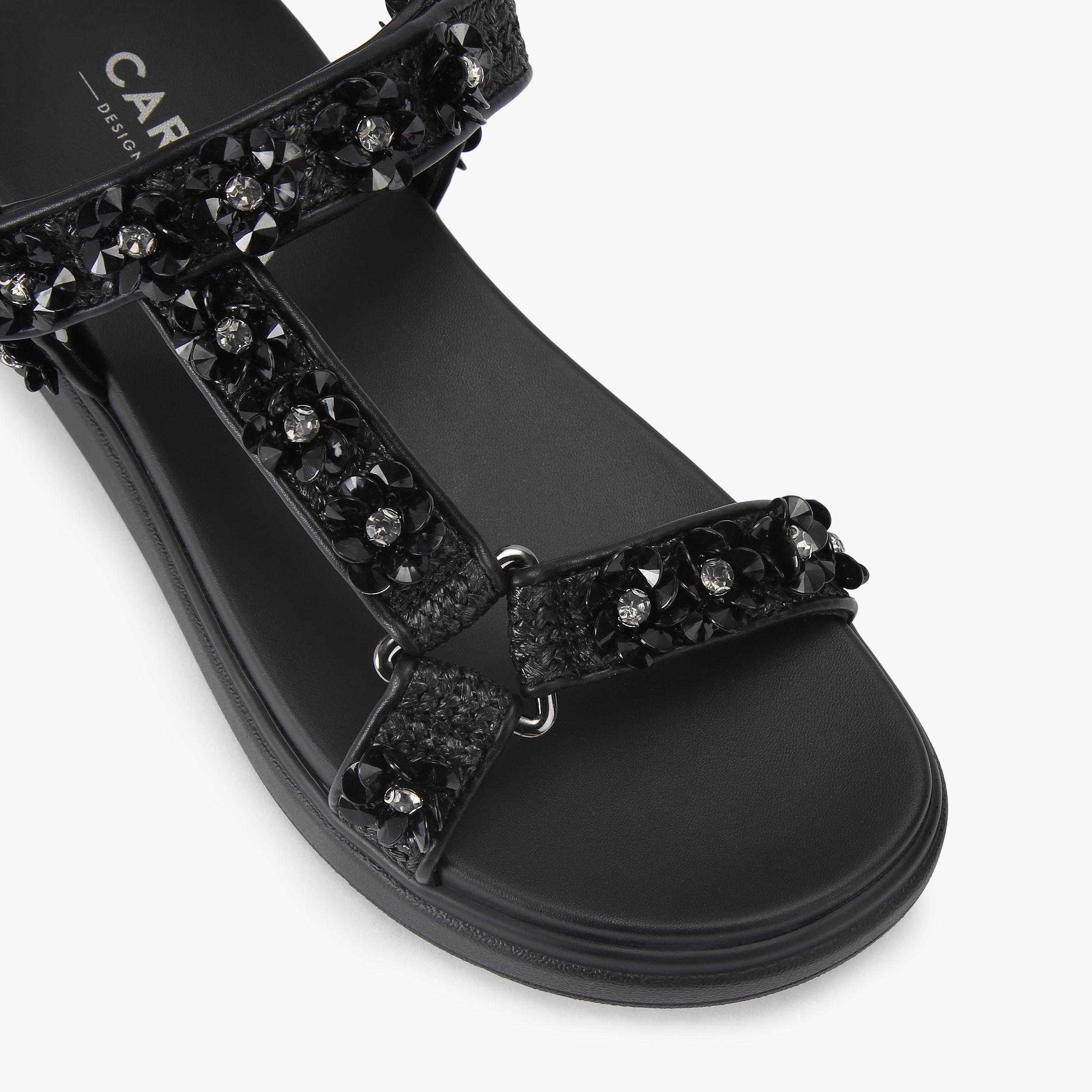 NOVARA FLATFORM SANDAL Black Crystal Sandal by Carvela