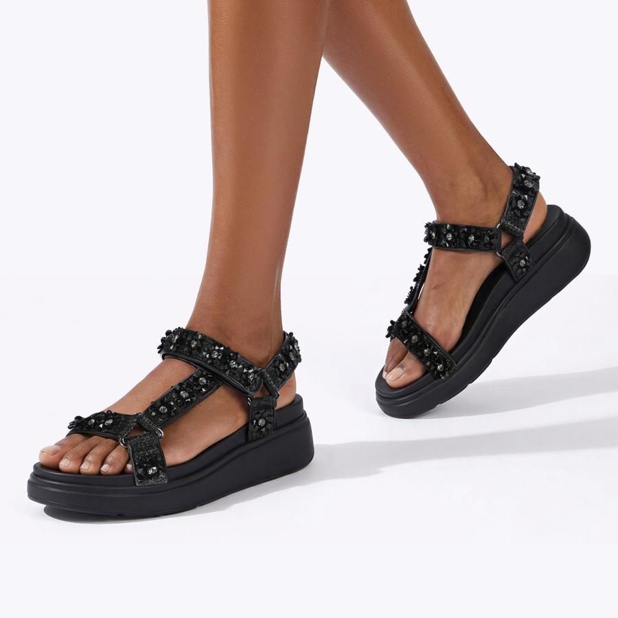 NOVARA FLATFORM SANDAL Black Crystal Sandal by Carvela