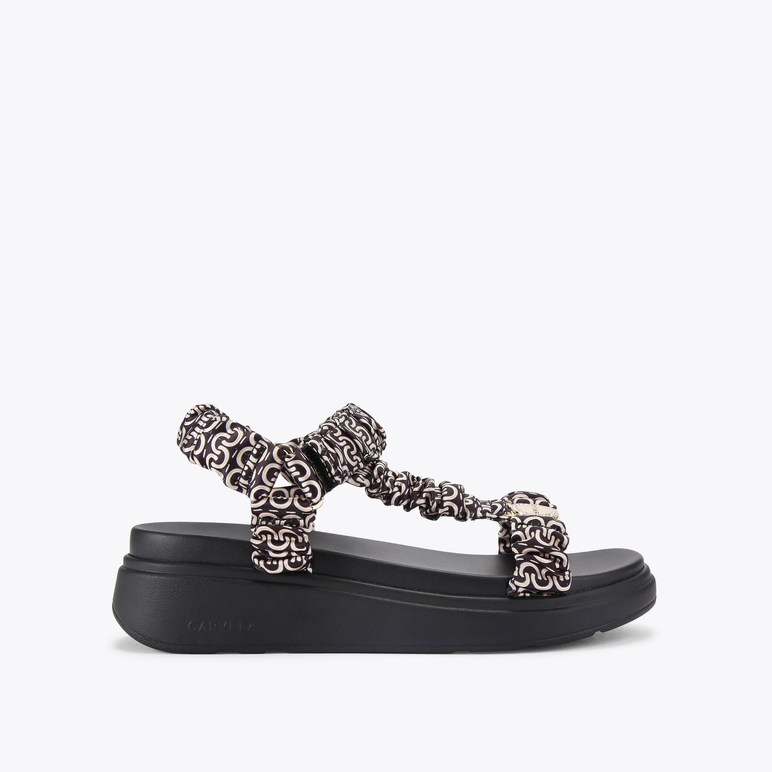 NOVARA FLATFORM SANDAL Black Crystal Sandal by Carvela