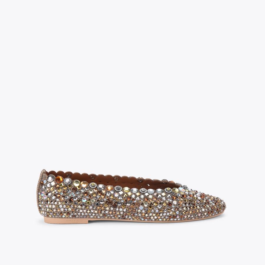 JEWEL PERF BALLERINA Beige Houndstooth Suede Ballet Flat by Kurt