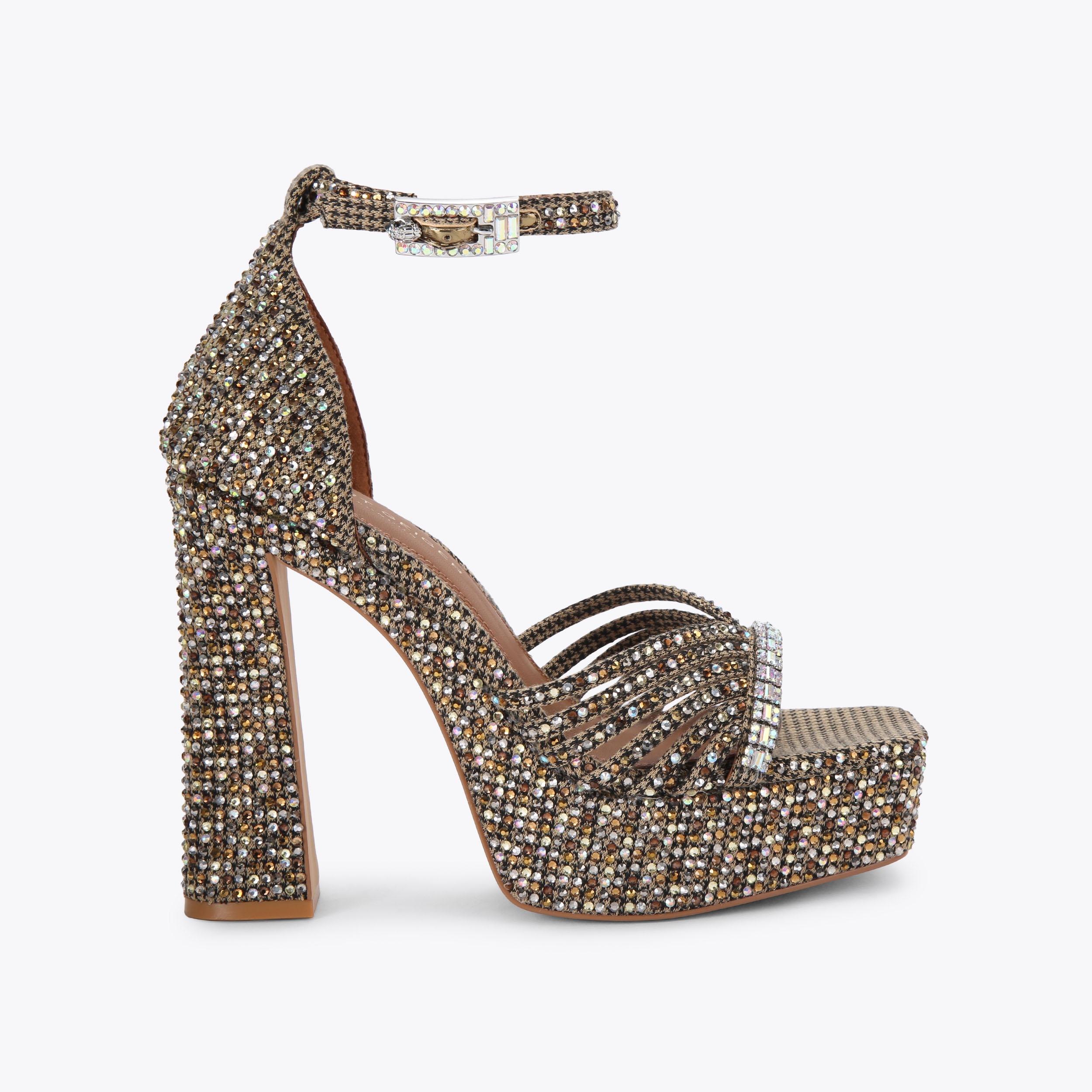 CRYSTAL STRAP PLATFORM Beige Crystal Style Embellished Platform Heel by ...