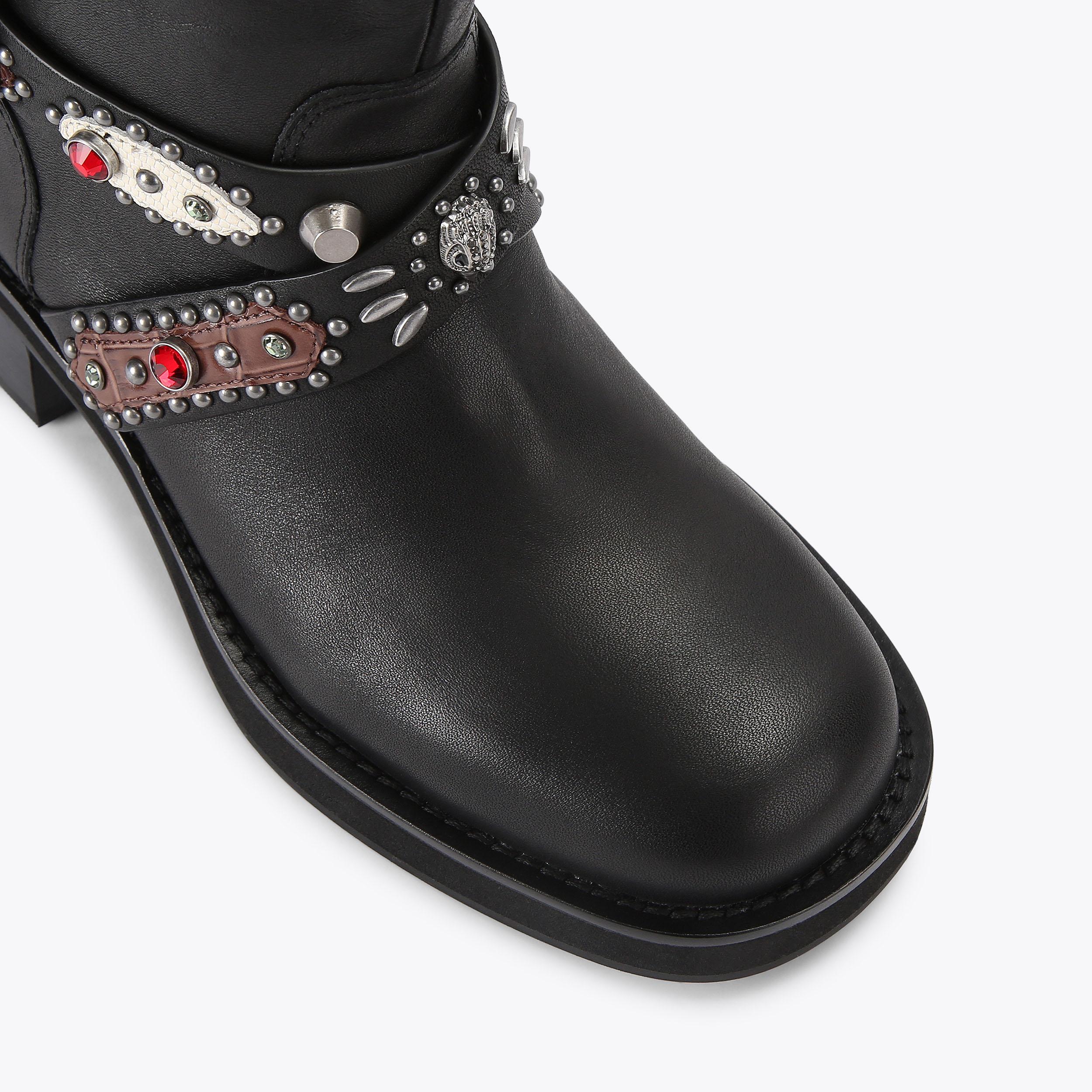 WESTERN MID BIKER Black Leather Biker Boot by Kurt Geiger London