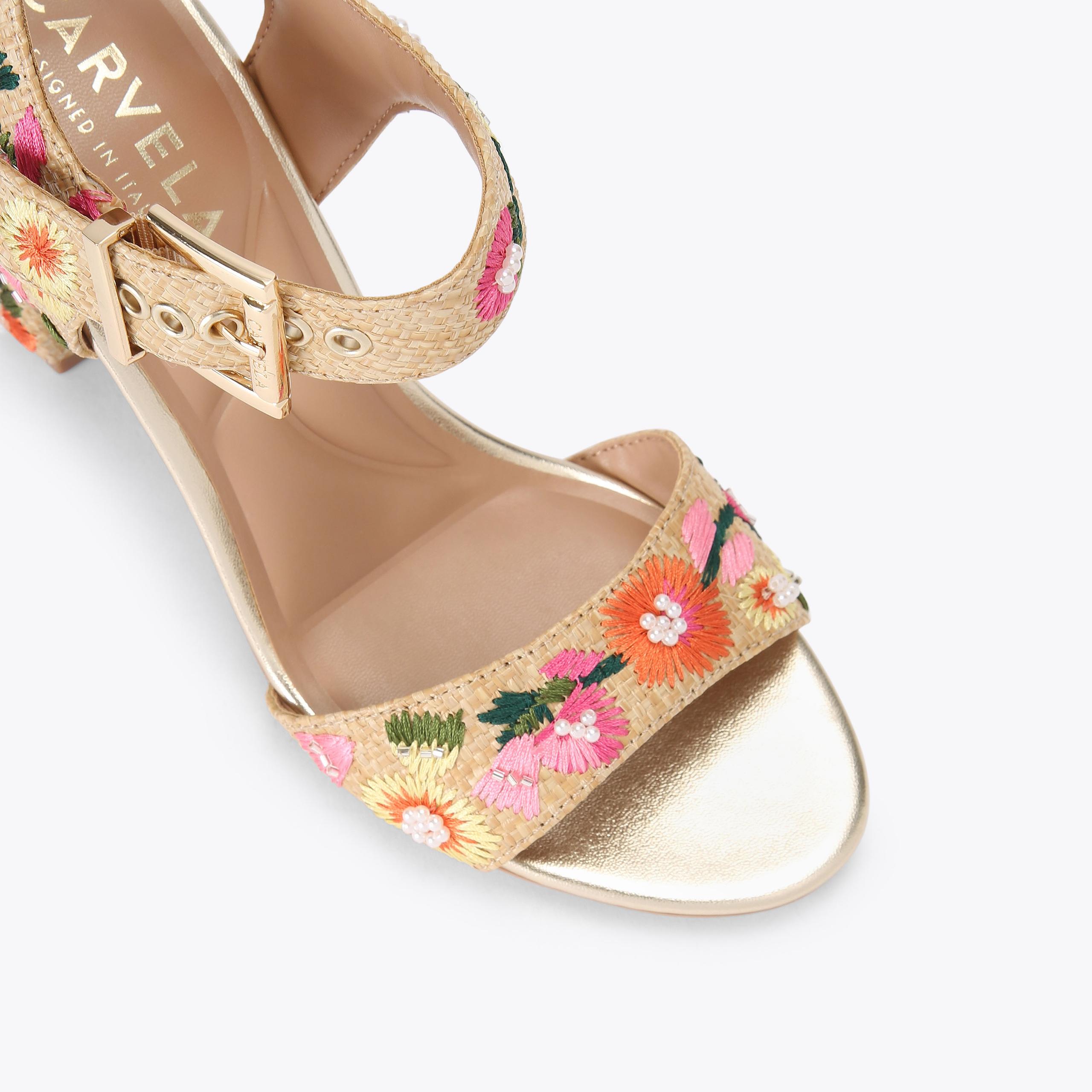 SADIE EMBROIDERY Raffia Embroidered Block Heel by Carvela