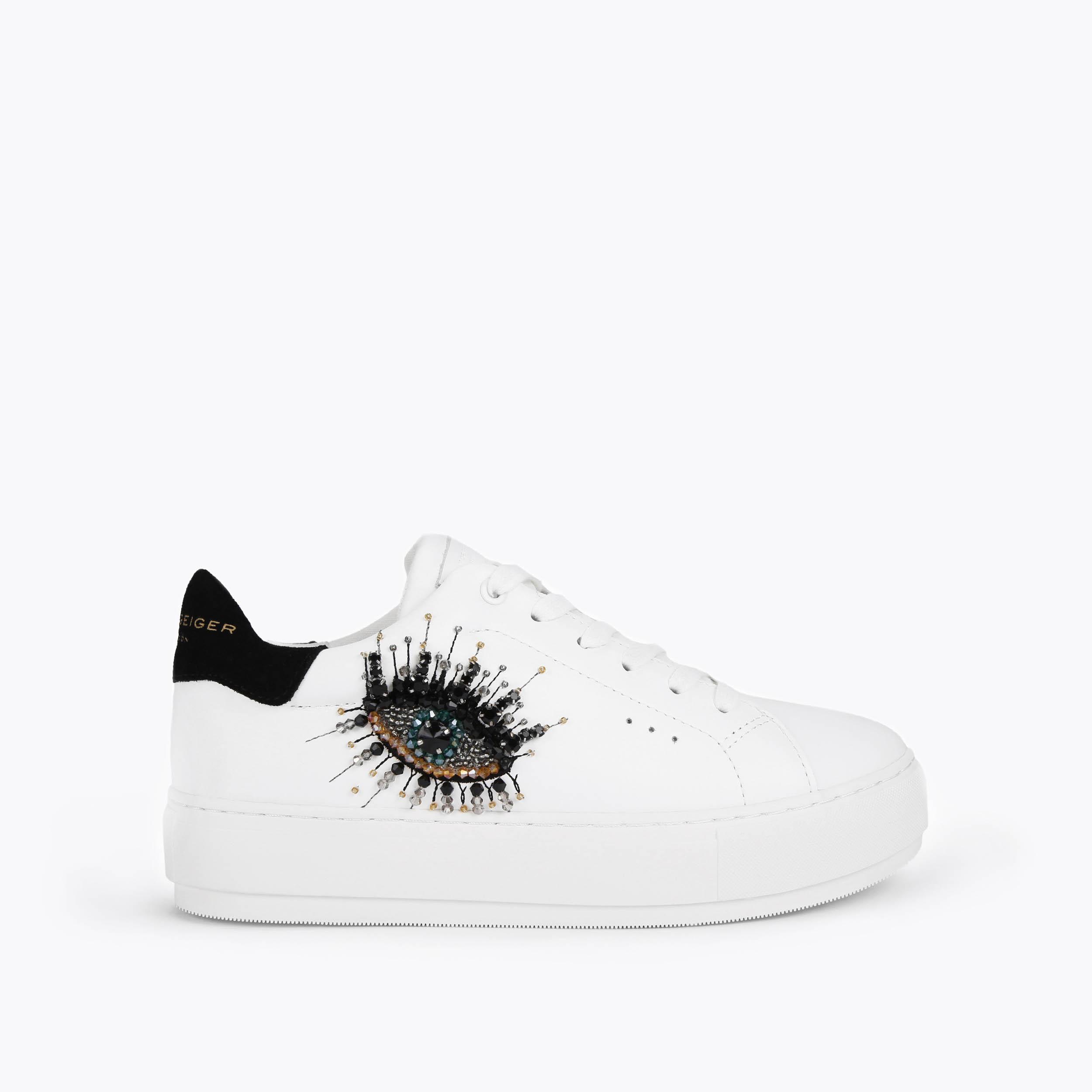 LANEY EYE White Evil Eye Motif Leather Sneakers by KURT