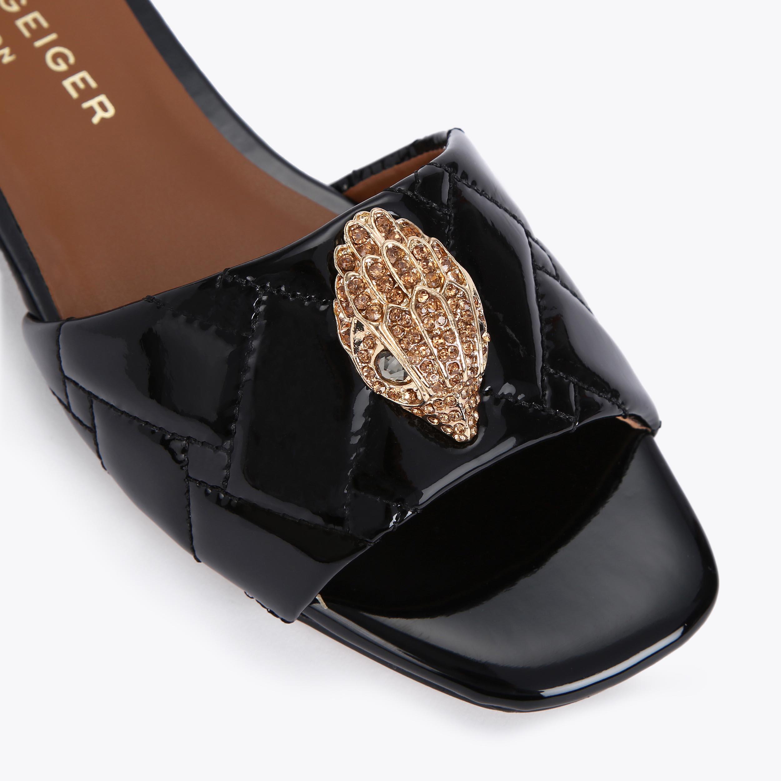 KENSINGTON FLAT SANDAL Black Quilted Leather Slider by KURT GEIGER LONDON