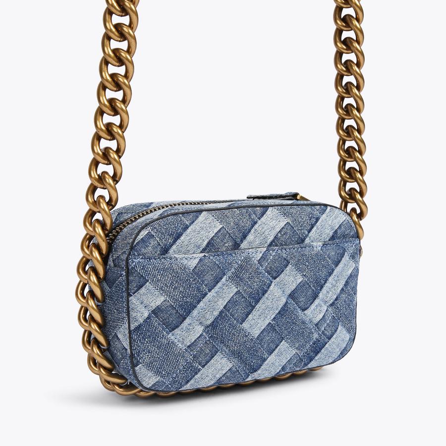KENSINGTON SM CAMERA CH Blue Denim Quilted Cross Body Chain by KURT GEIGER LONDON