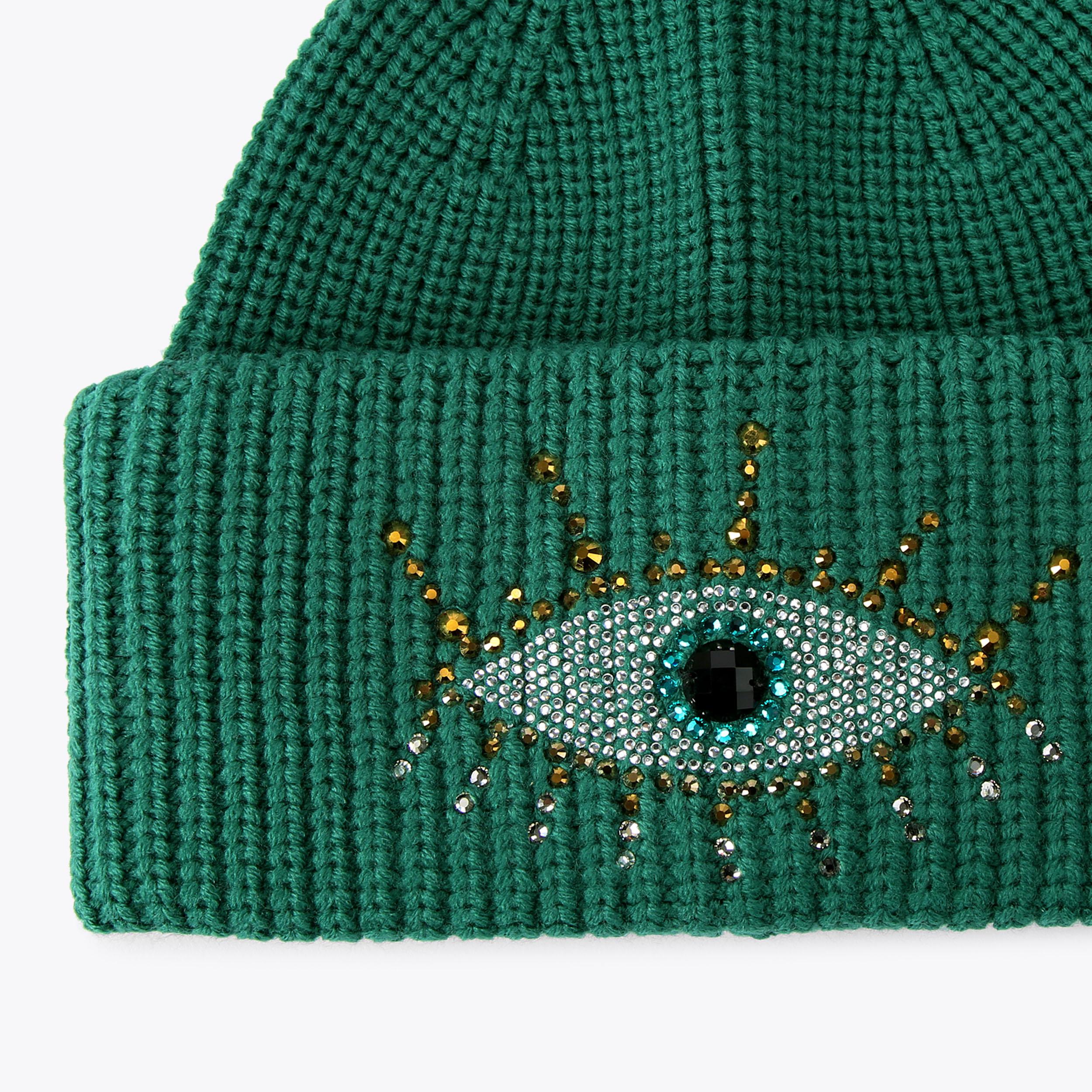 EVIL EYE BEANIE Dark Green Fabric Hat by KURT GEIGER LONDON display picture 2