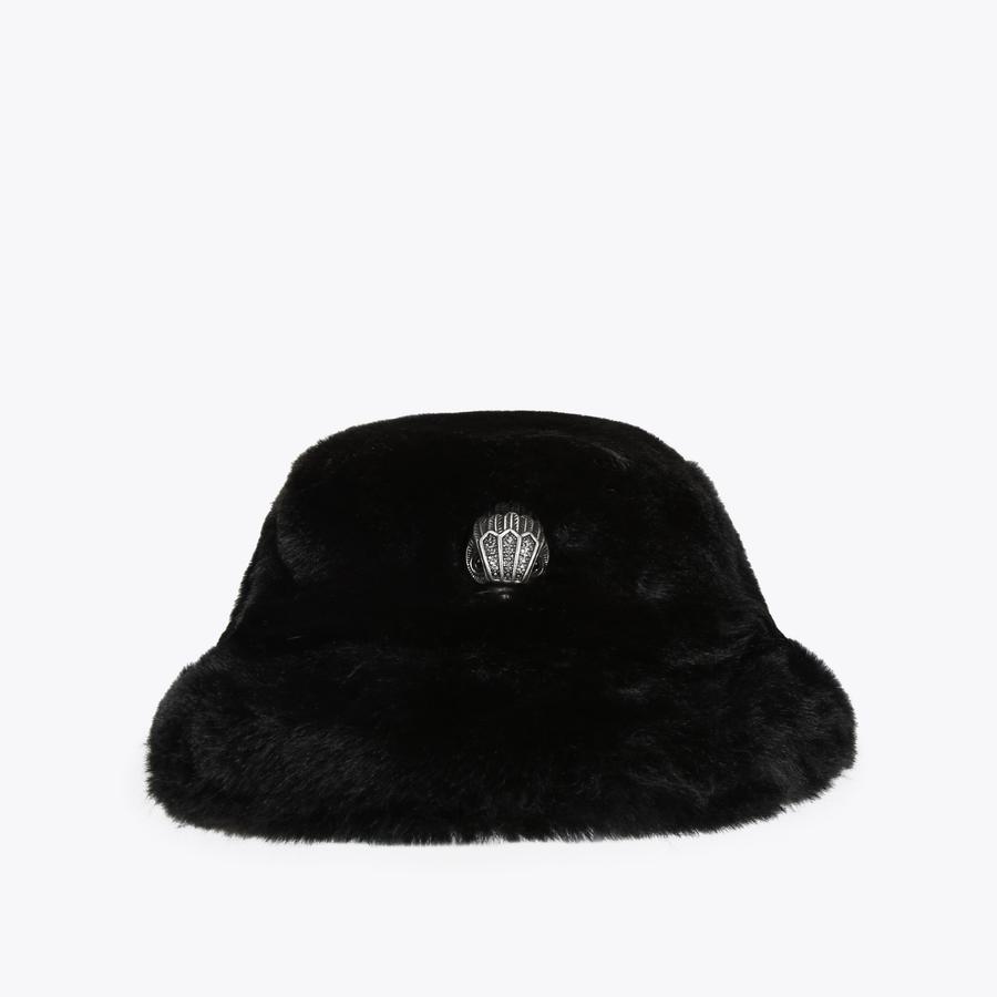 POPPY BUCKET HAT Black Faux Fur Bucket Hat by KURT GEIGER LONDON