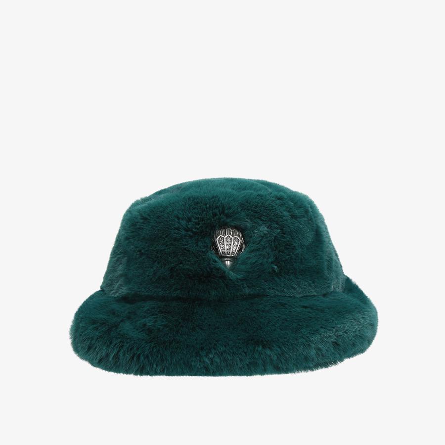POPPY BUCKET HAT Green Faux Fur Bucket Hat by KURT GEIGER LONDON