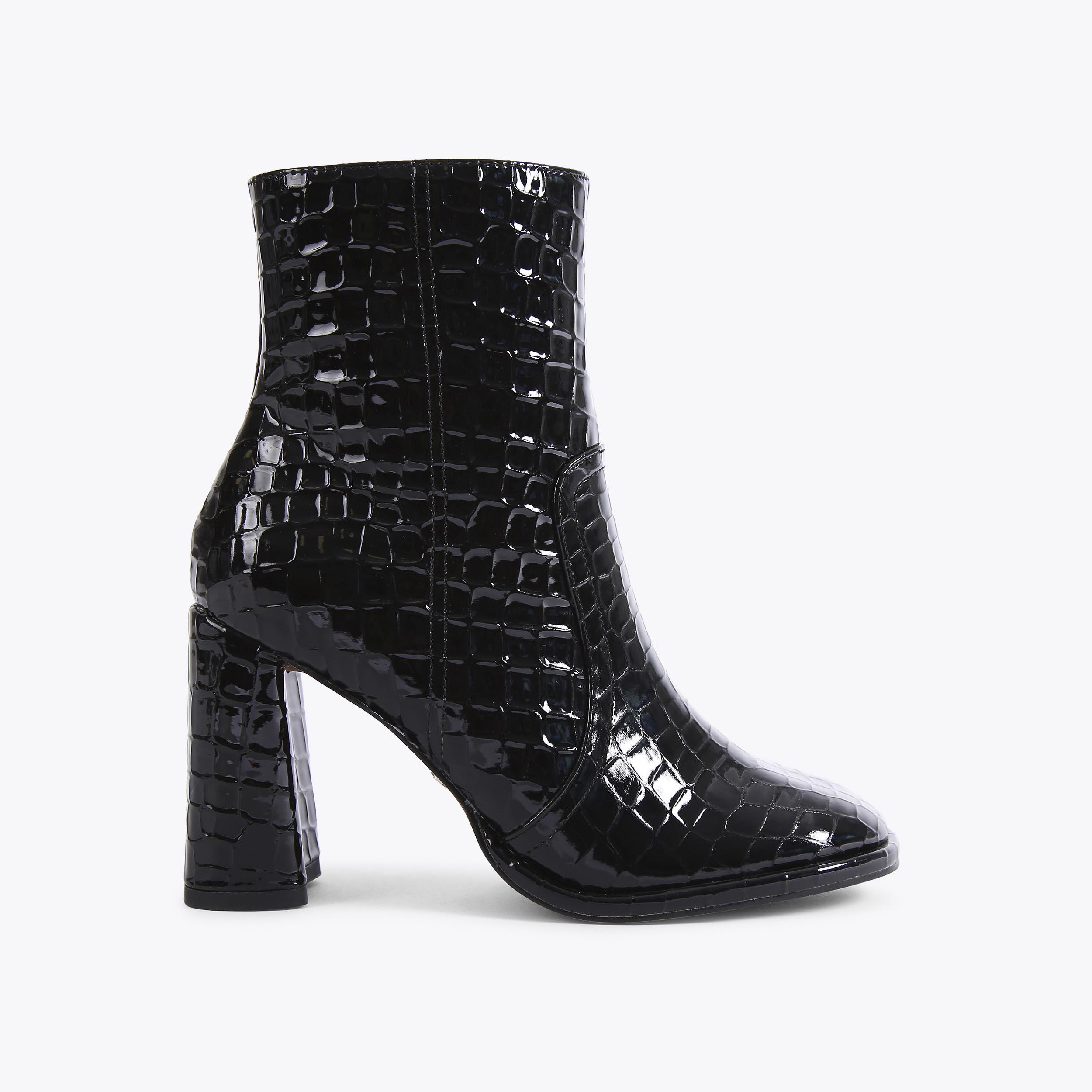 TIMBER Black Croc Embossed Heeled Ankle Boot by KG KURT GEIGER