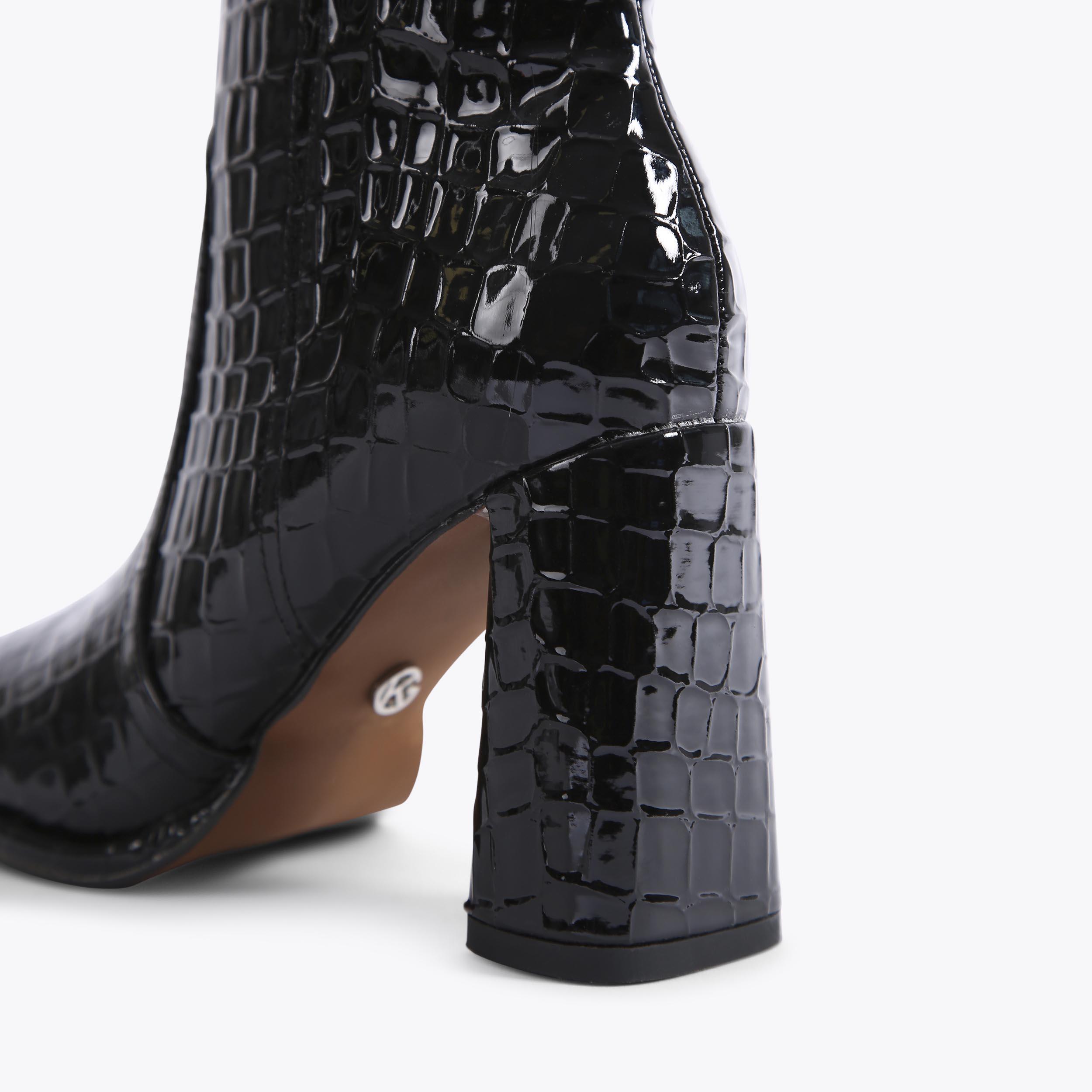 TIMBER Black Croc Embossed Heeled Ankle Boot by KG KURT GEIGER