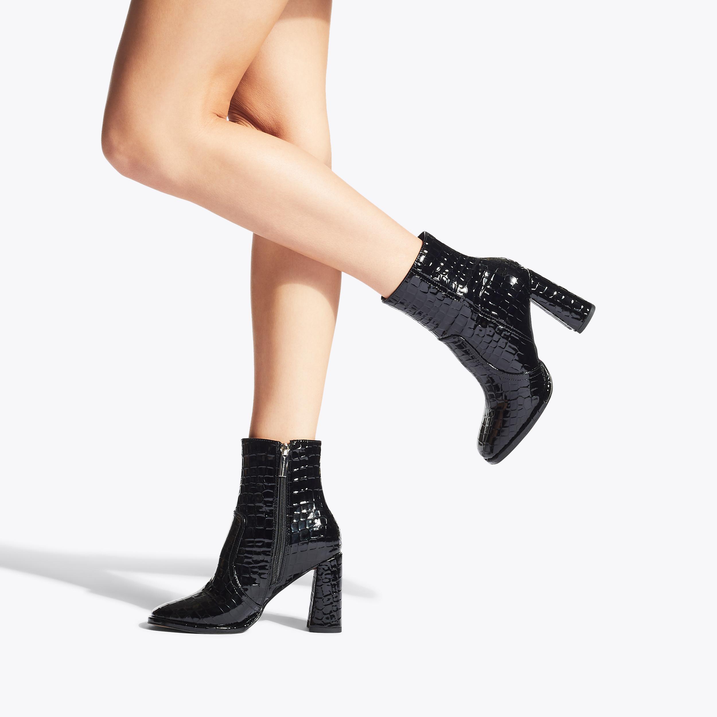 TIMBER Black Croc Embossed Heeled Ankle Boot by KG KURT GEIGER