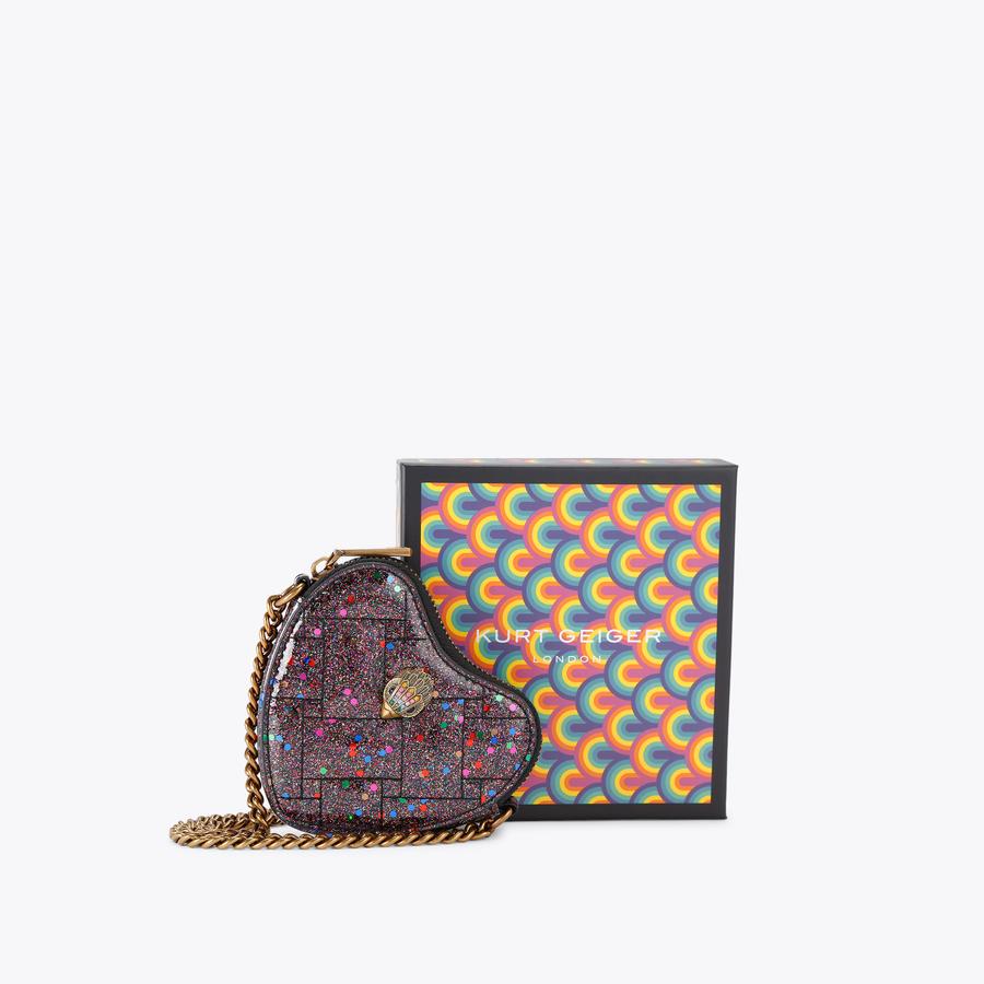 MICRO HEART CROSSBODY Glitter Vinyl Cross Body Purse by KURT GEIGER LONDON