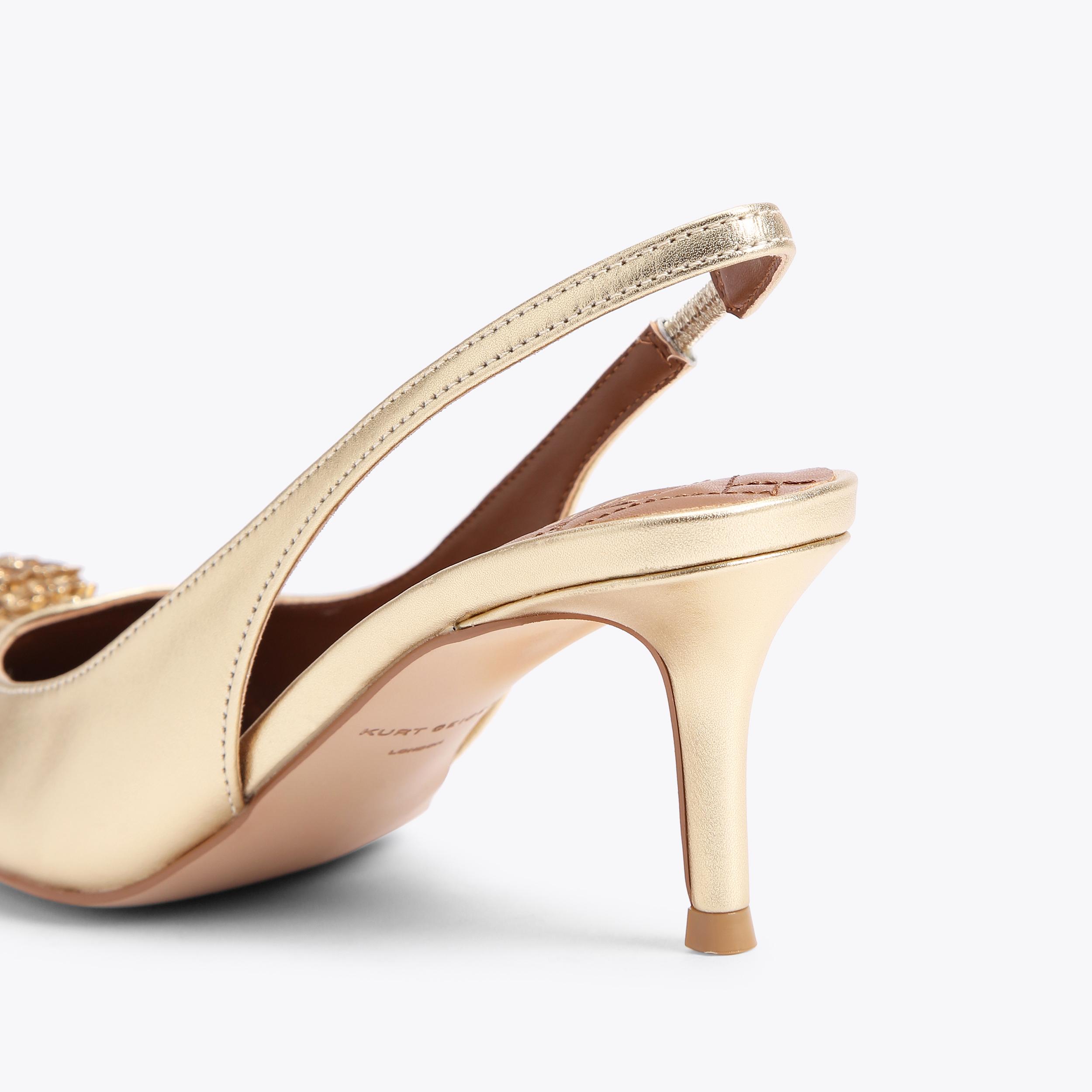 BELGRAVIA SLING BACK Gold Leather Fabric Slingback Heel by KURT GEIGER ...